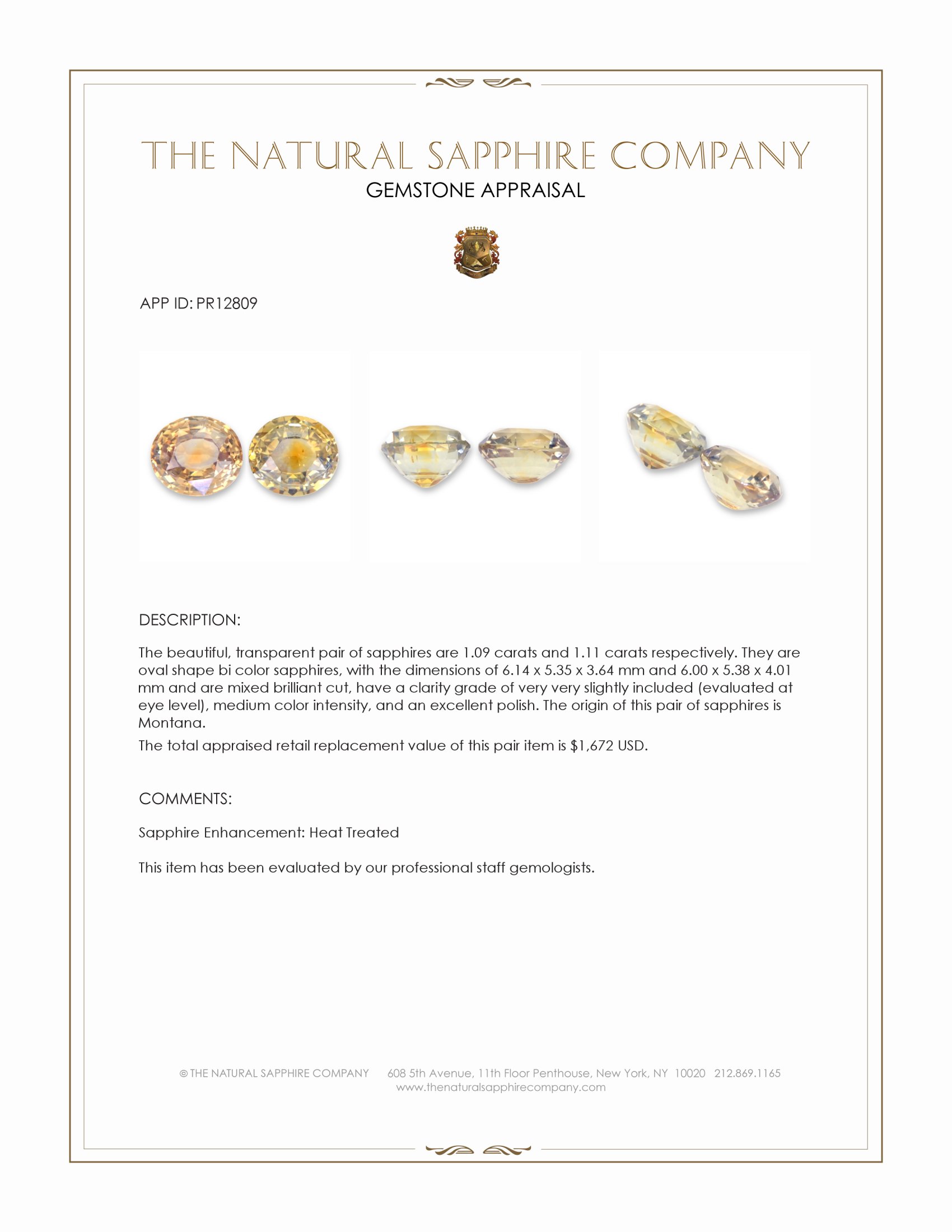 2.20 Ct.Tw. Bi Color Sapphire Pair from Montana