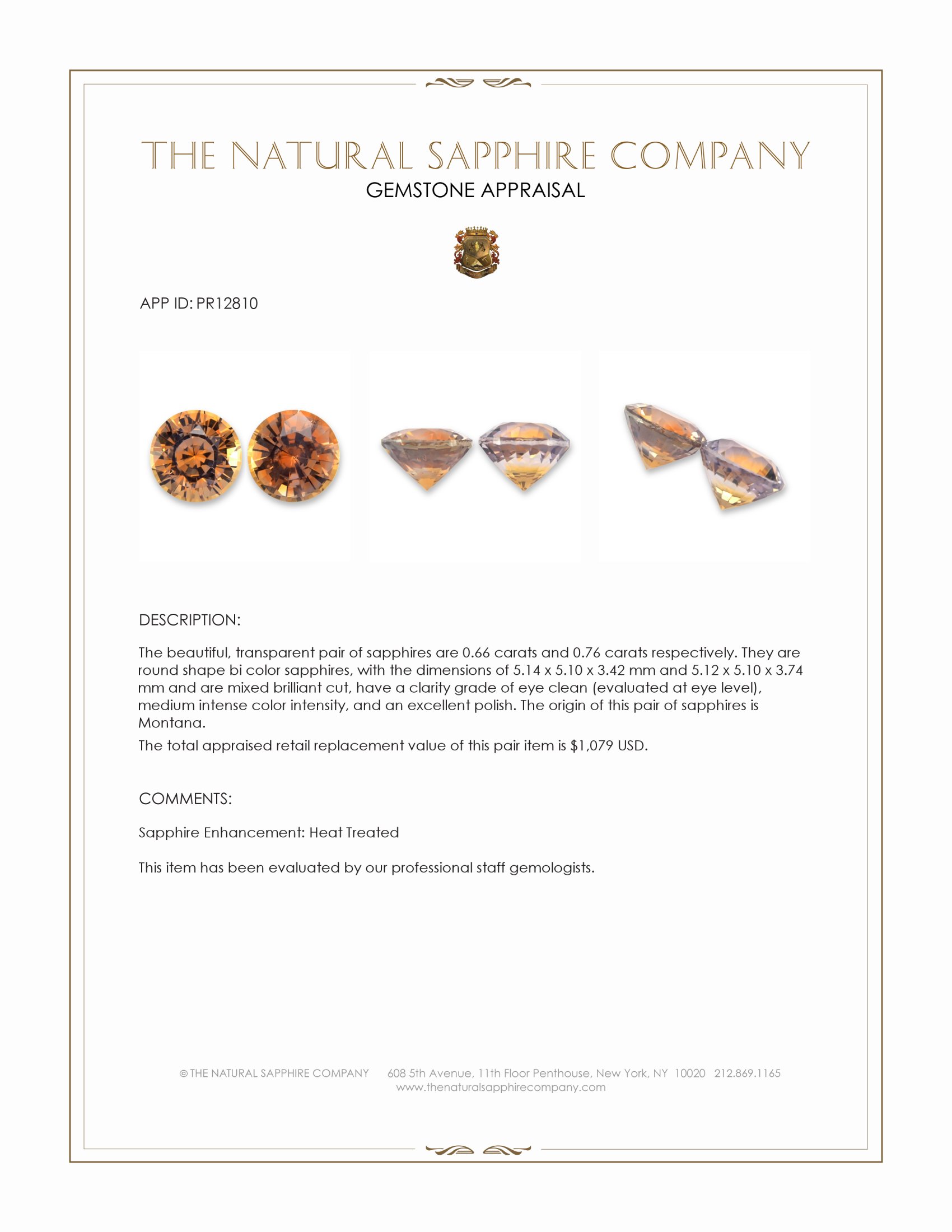 1.42 Ct.Tw. Bi Color Sapphire Pair from Montana