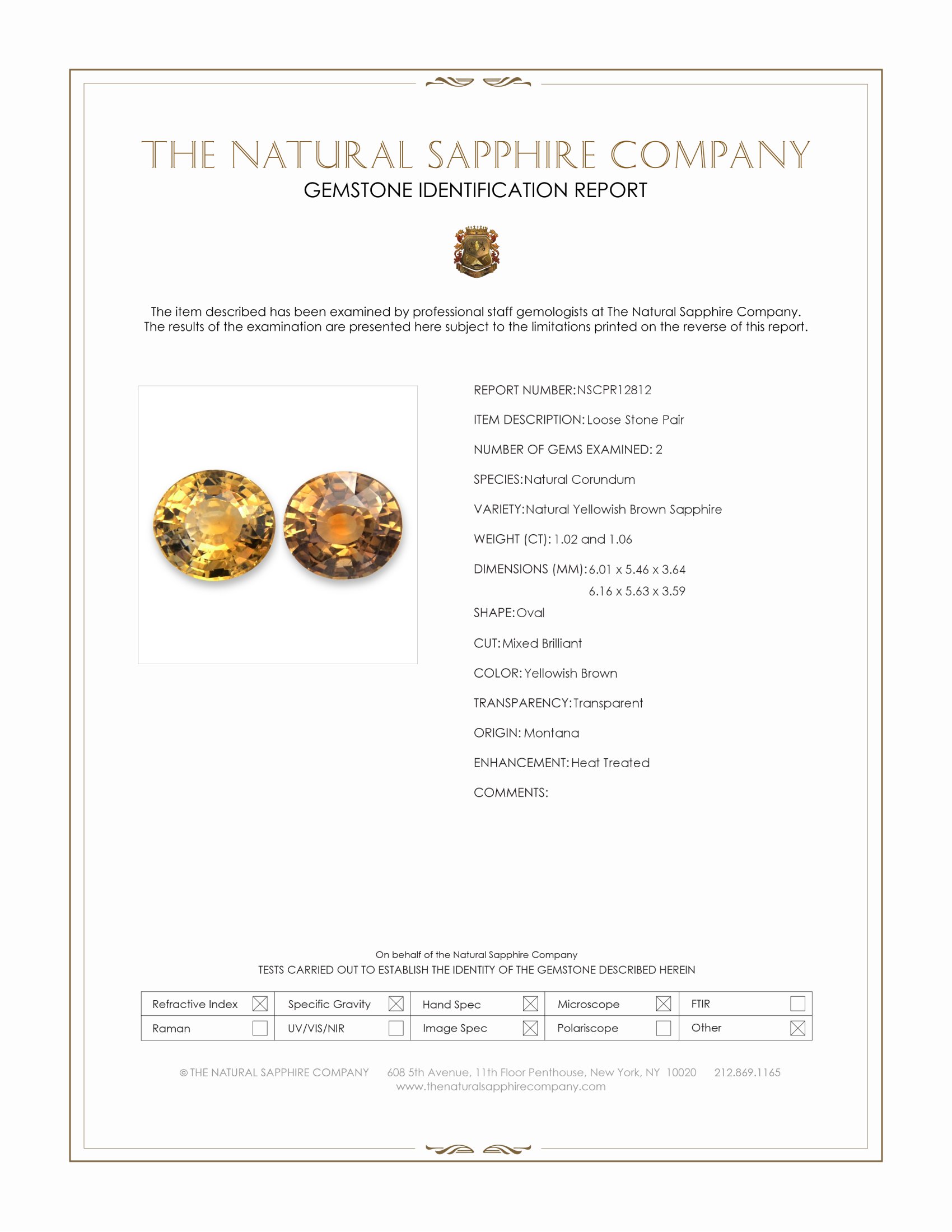 2.08 Ct.Tw. Yellowish Brown Sapphire Pair from Montana