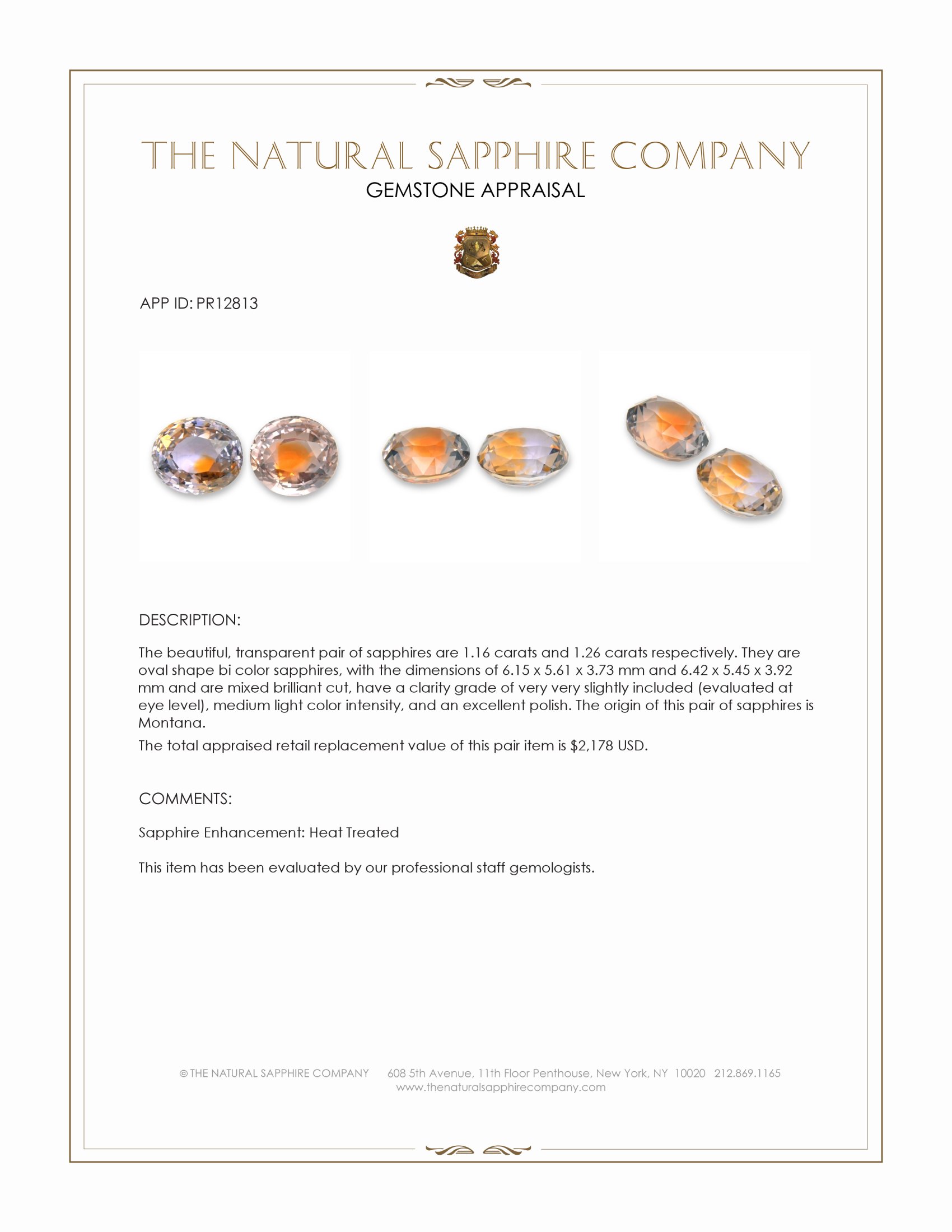 2.42 Ct.Tw. Bi Color Sapphire Pair from Montana