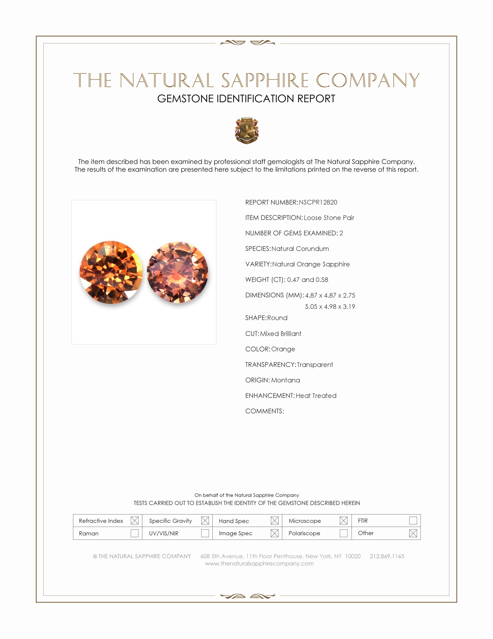 1.05 Ct.Tw. Orange Sapphire Pair from Montana