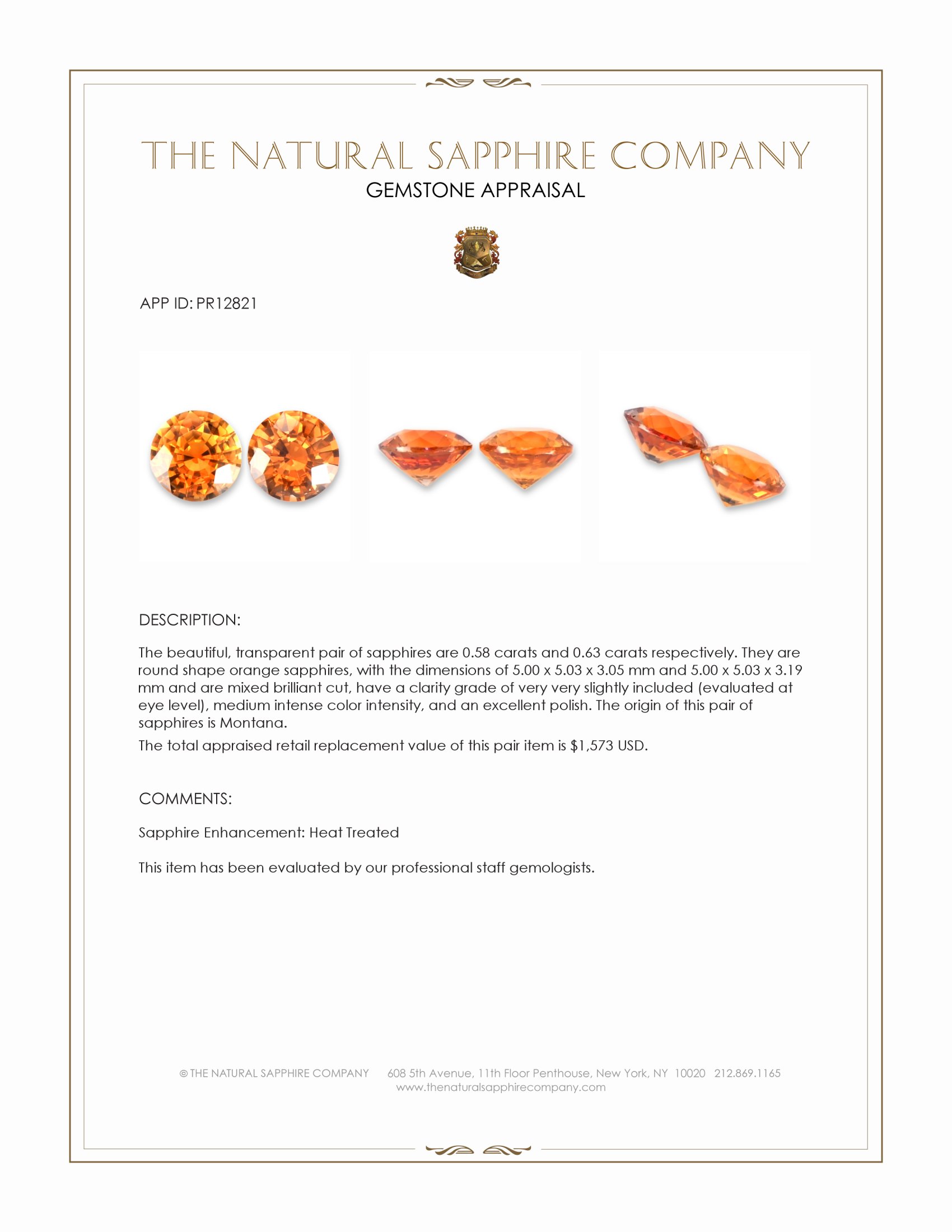 1.21 Ct.Tw. Orange Sapphire Pair from Montana