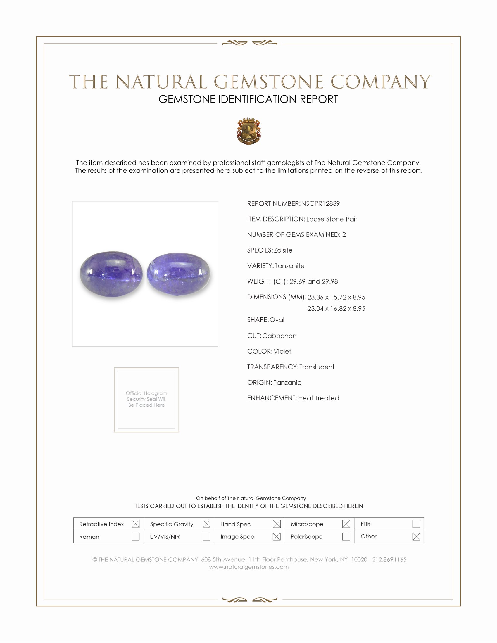 59.67 Ct.Tw. Cabochon Tanzanite Pair from Tanzania