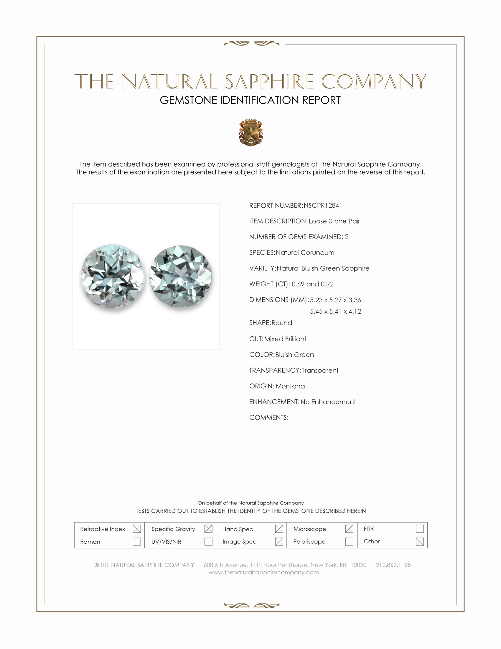 1.61 Ct.Tw. Bluish Green Sapphire Pair from Montana