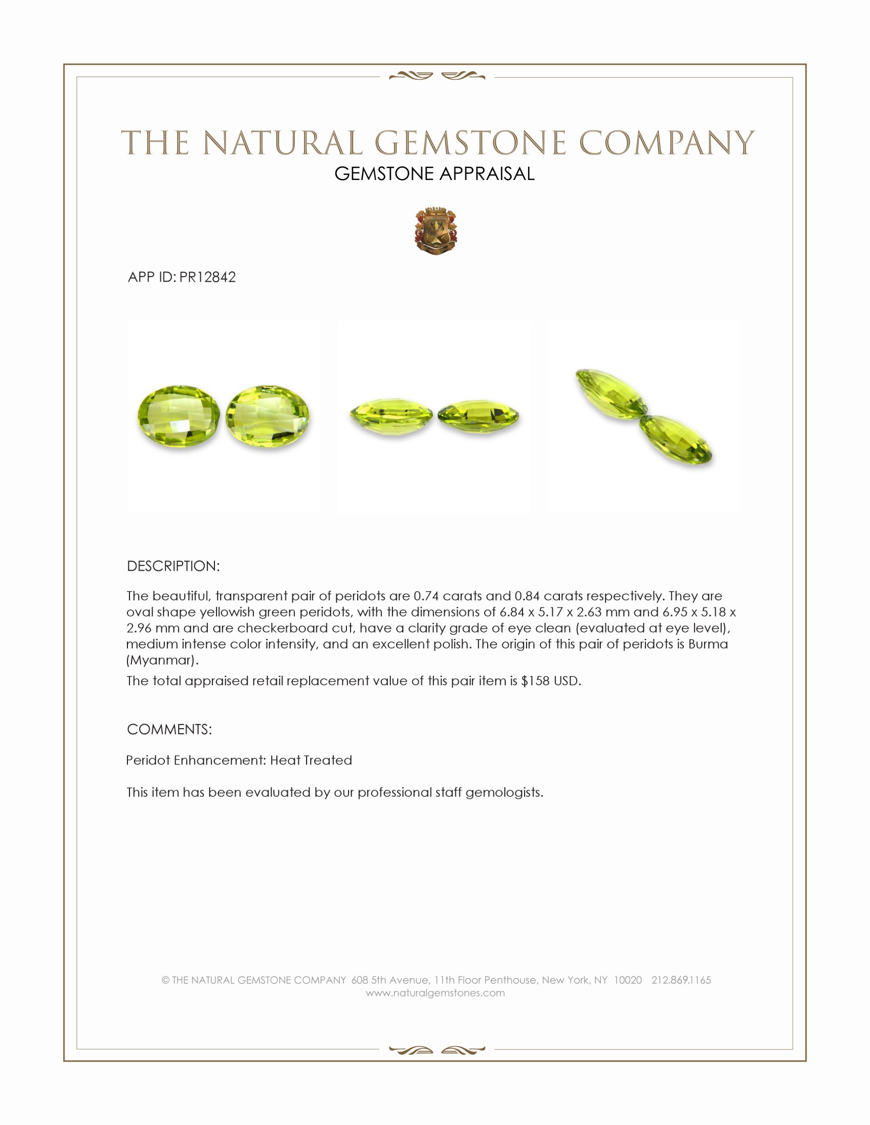 1.58 Ct.Tw. Peridot Pair from Burma (Myanmar)