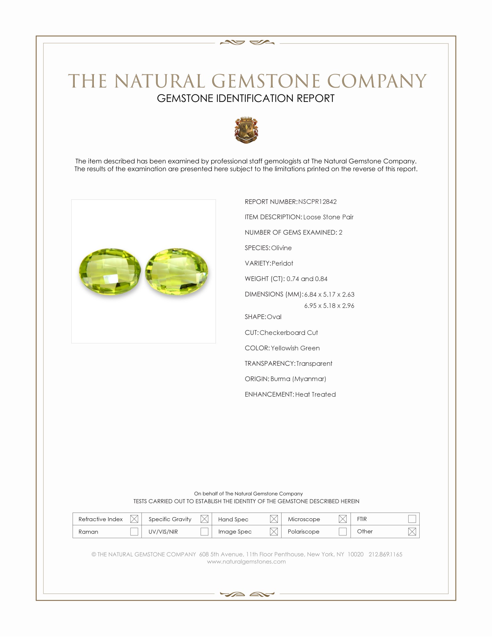 1.58 Ct.Tw. Yellowish Green Peridot Pair from Burma (Myanmar)