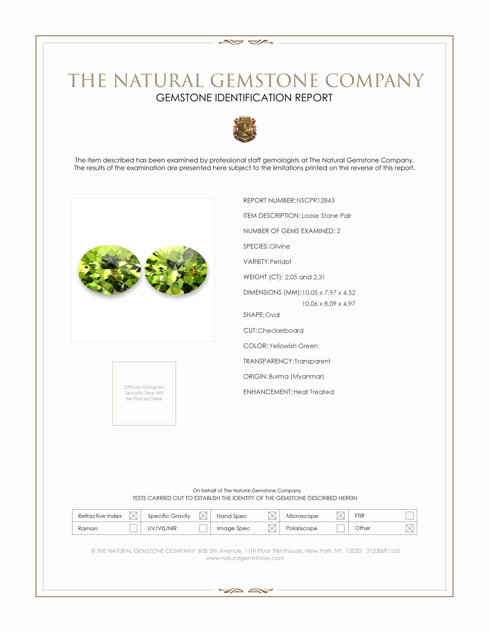 4.36 Ct.Tw. Yellowish Green Peridot Pair from Burma (Myanmar)