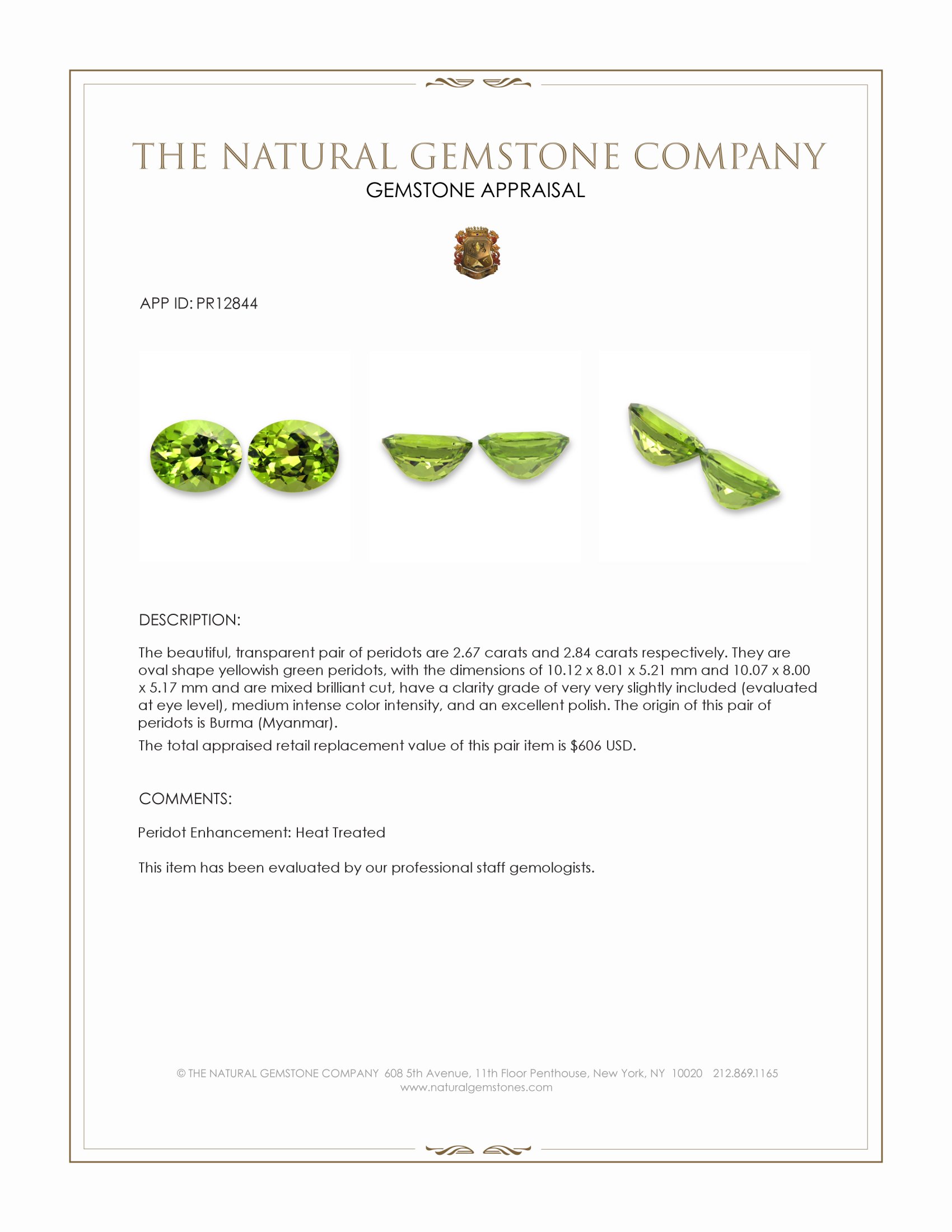 5.51 Ct.Tw. Yellowish Green Peridot Pair from Burma (Myanmar)