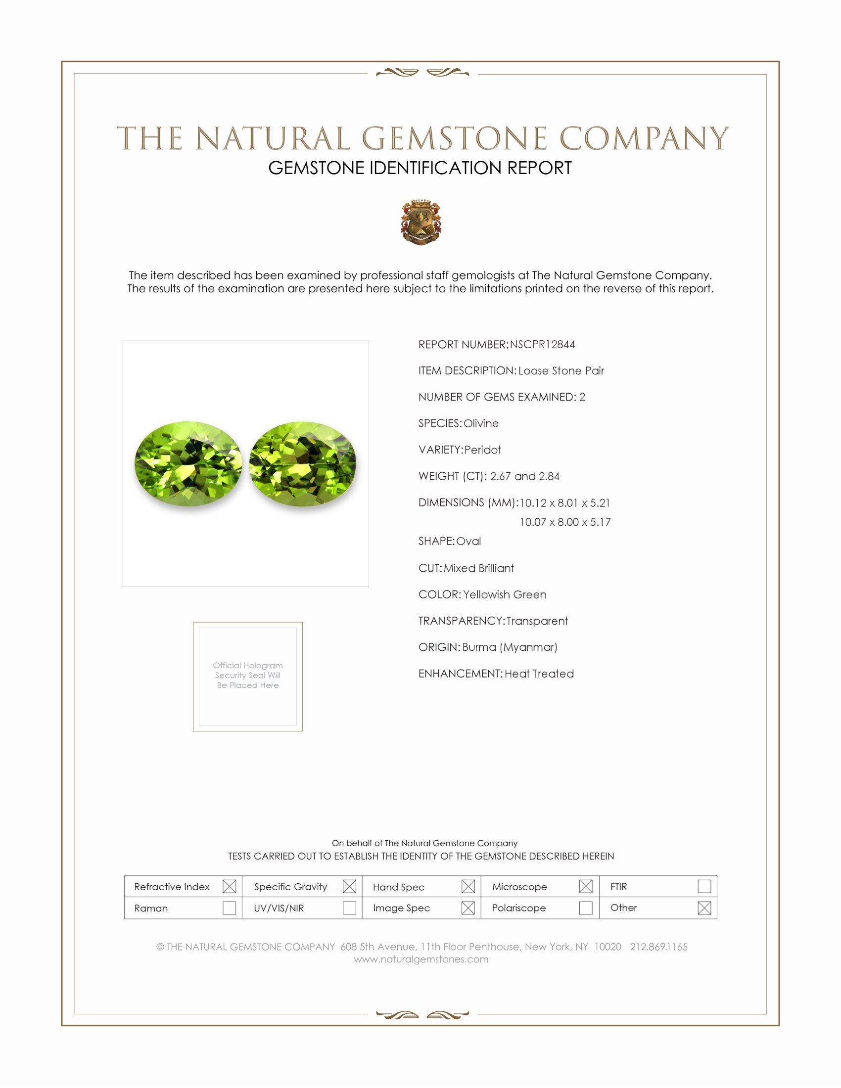 5.51 Ct.Tw. Yellowish Green Peridot Pair from Burma (Myanmar)