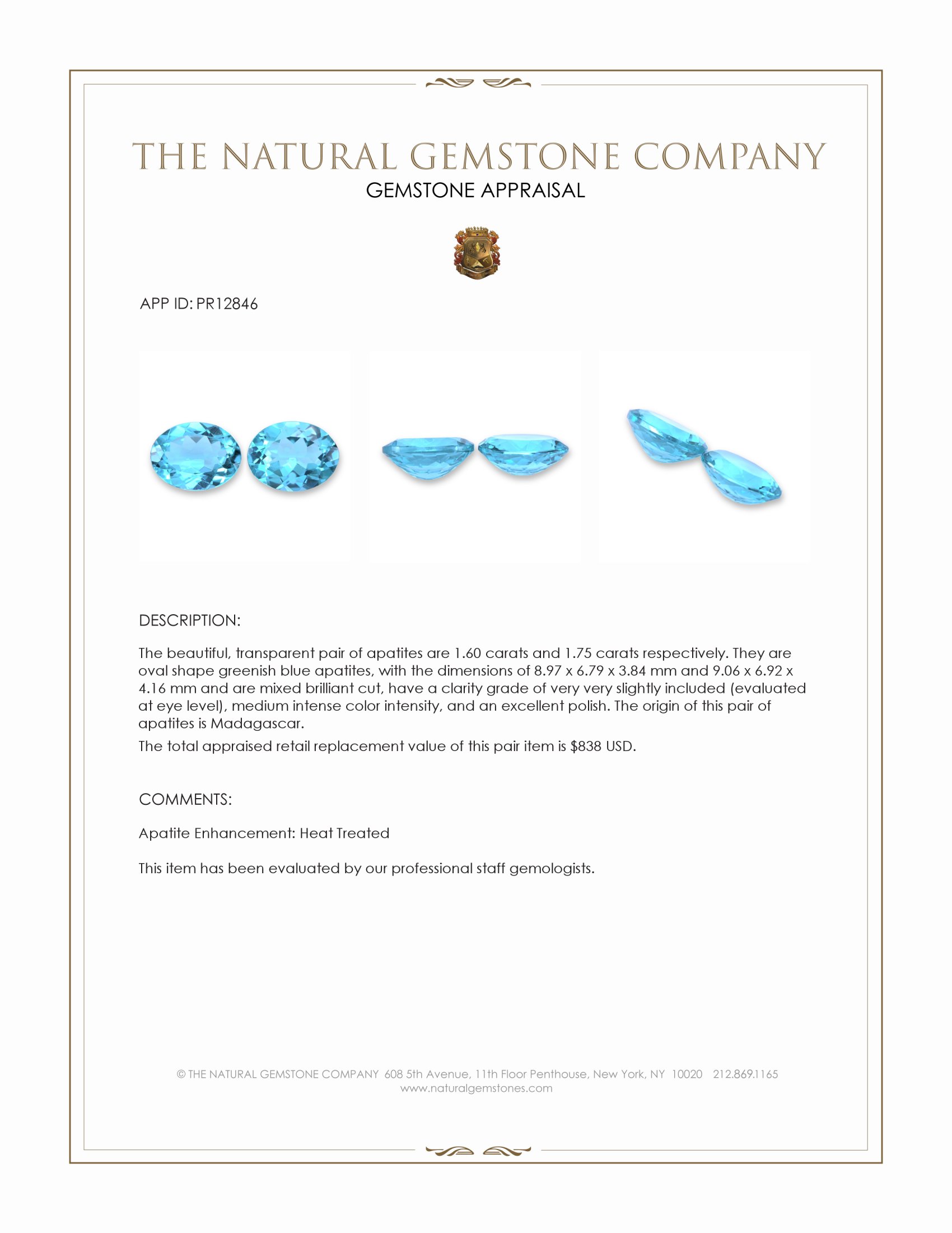 3.35 Ct.Tw. Greenish Blue Apatite Pair from Madagascar