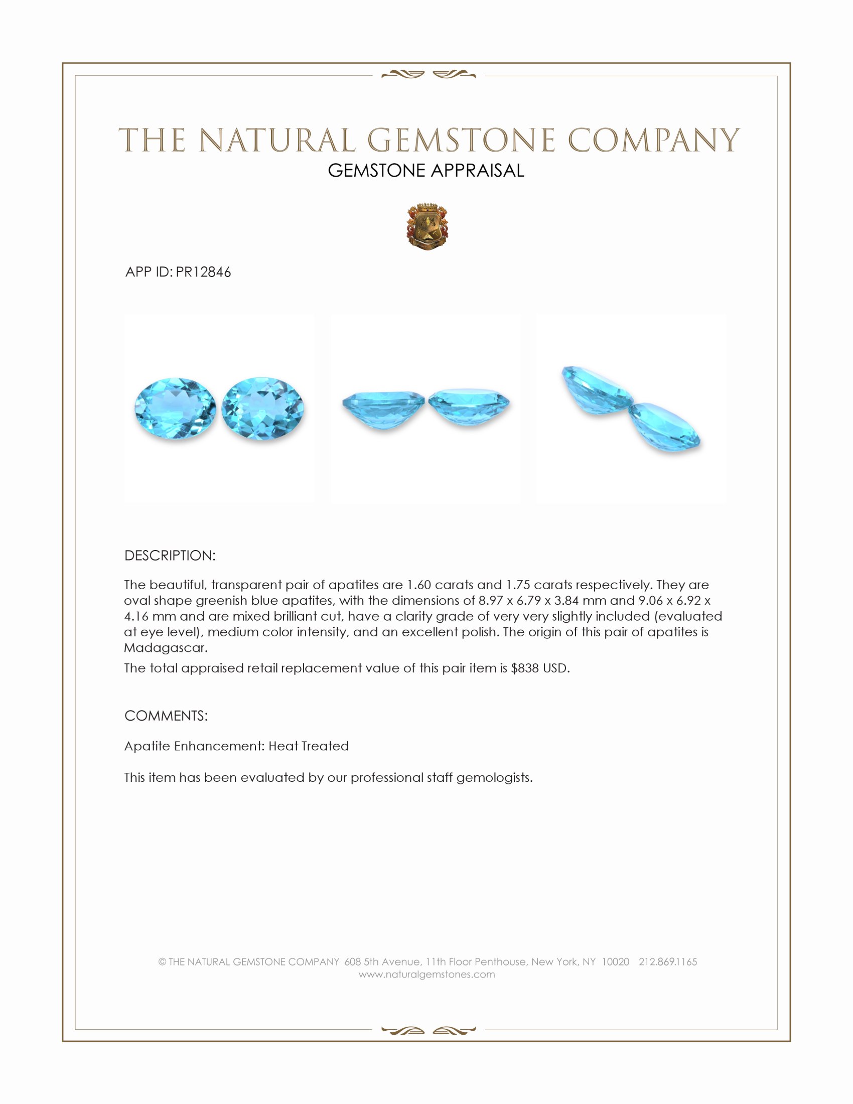 3.35 Ct.Tw. Apatite Pair from Madagascar