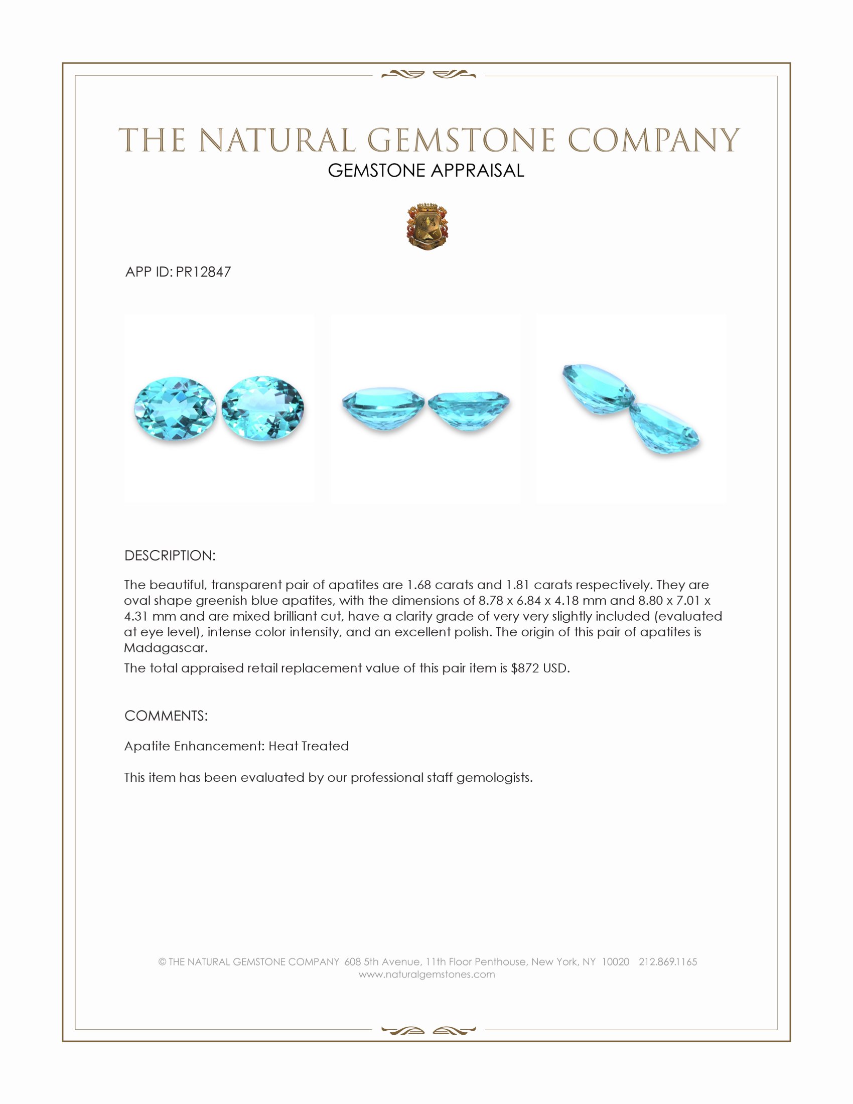 3.49 Ct.Tw. Greenish Blue Apatite Pair from Madagascar
