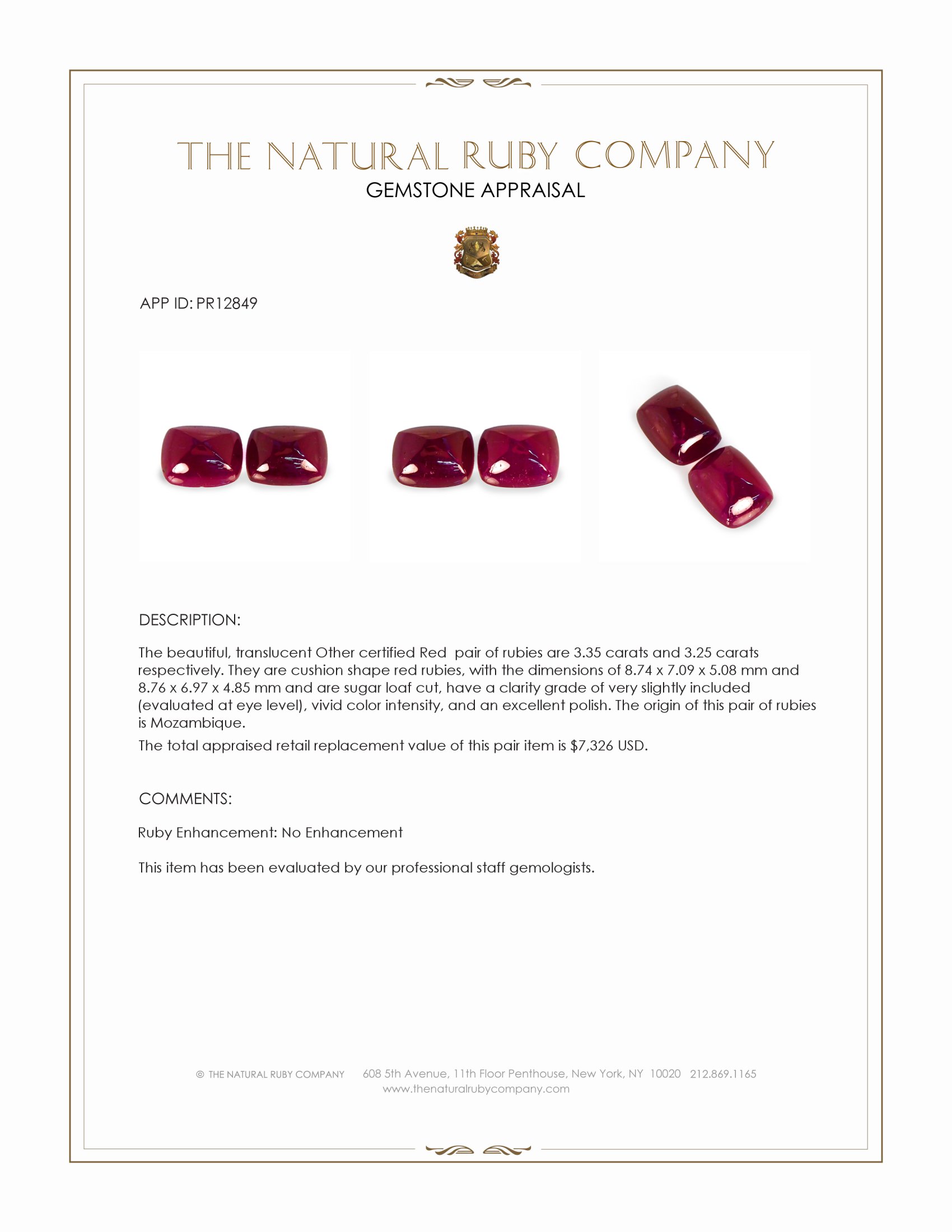 6.60 Ct.Tw. Cabochon Ruby Pair from Mozambique