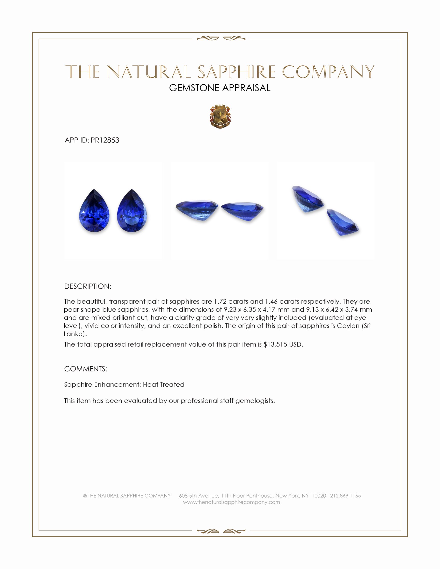 3.18 Ct.Tw. Blue Sapphire Pair from Ceylon (Sri Lanka)