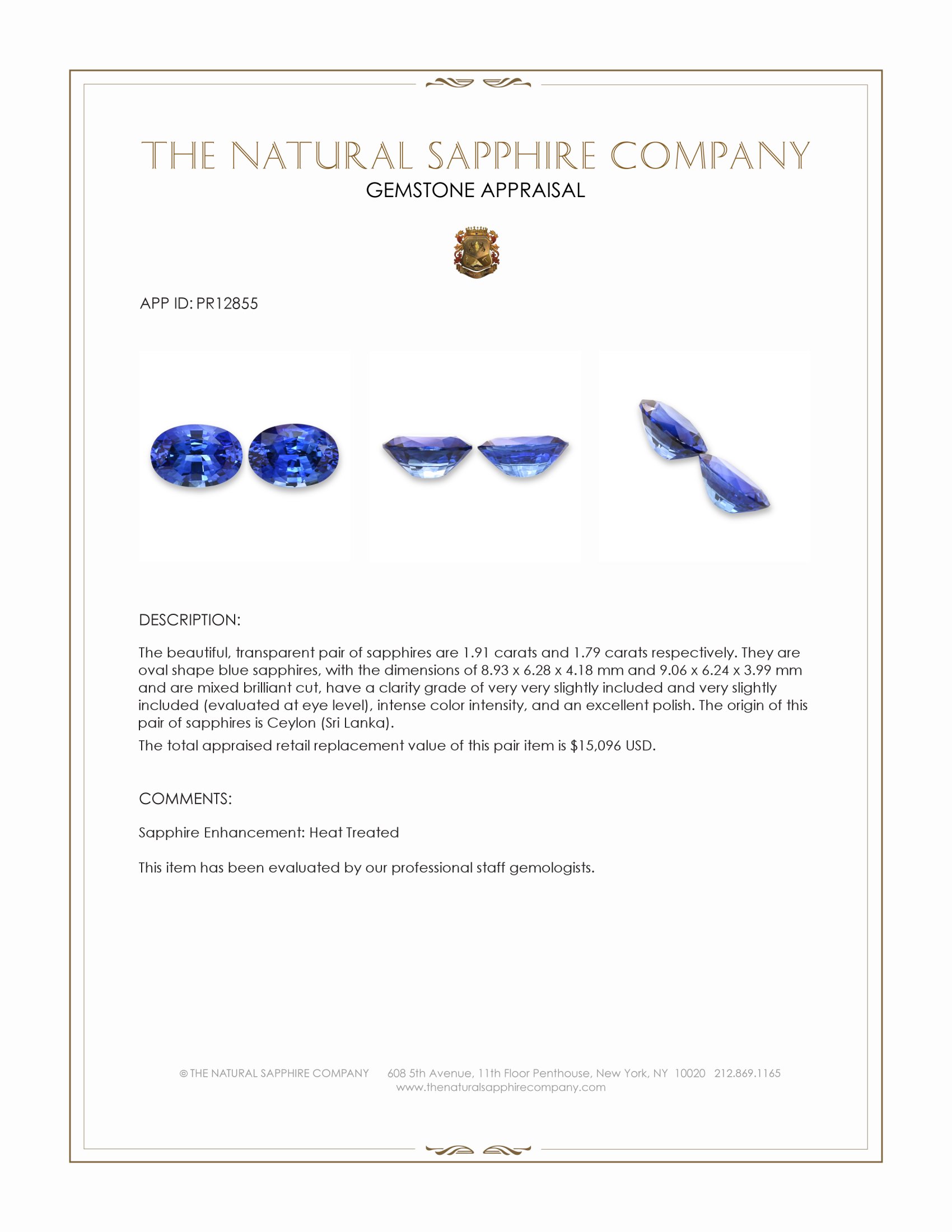 3.70 Ct.Tw. Blue Sapphire Pair from Ceylon (Sri Lanka)
