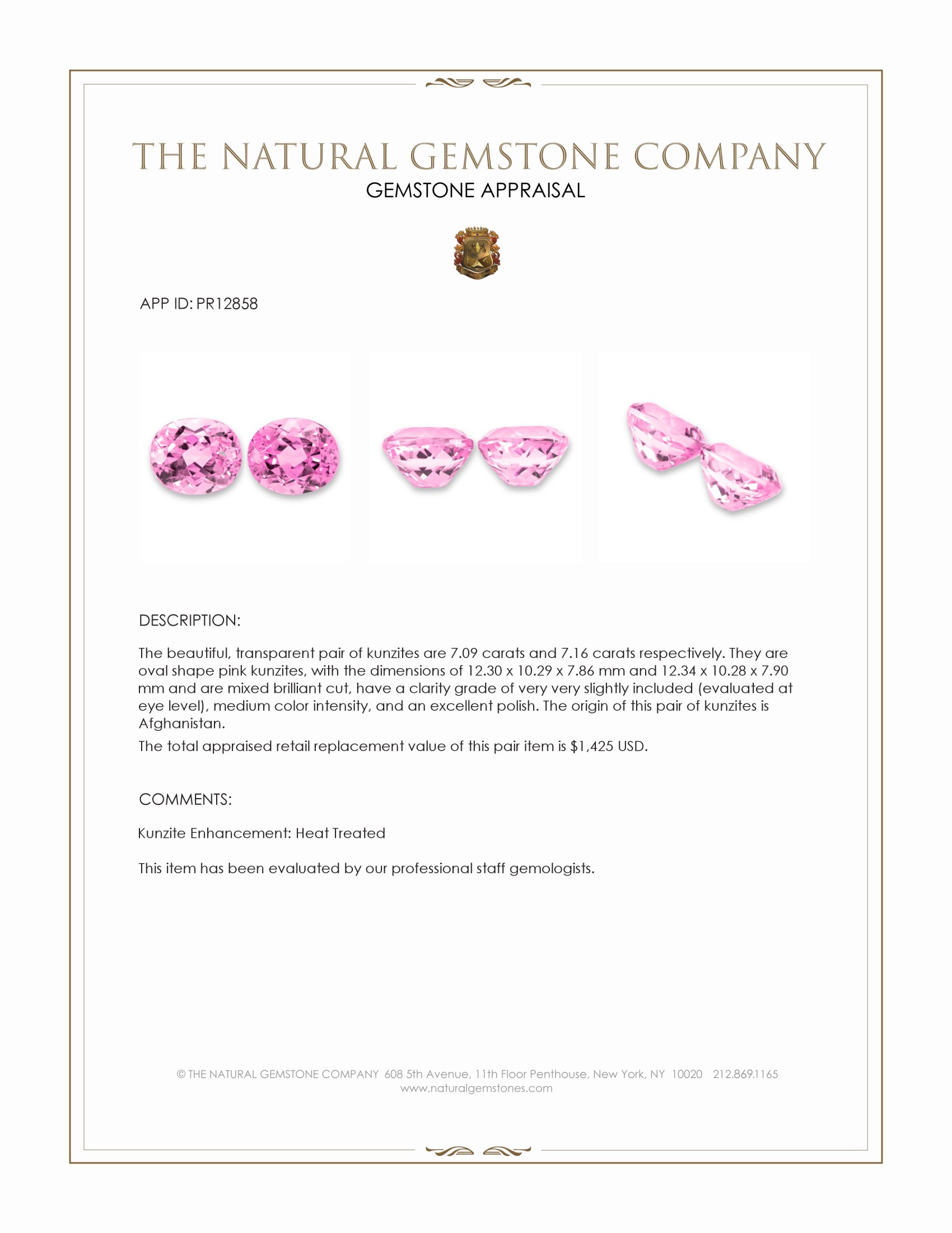 14.25 Ct.Tw. Kunzite Pair from Afghanistan