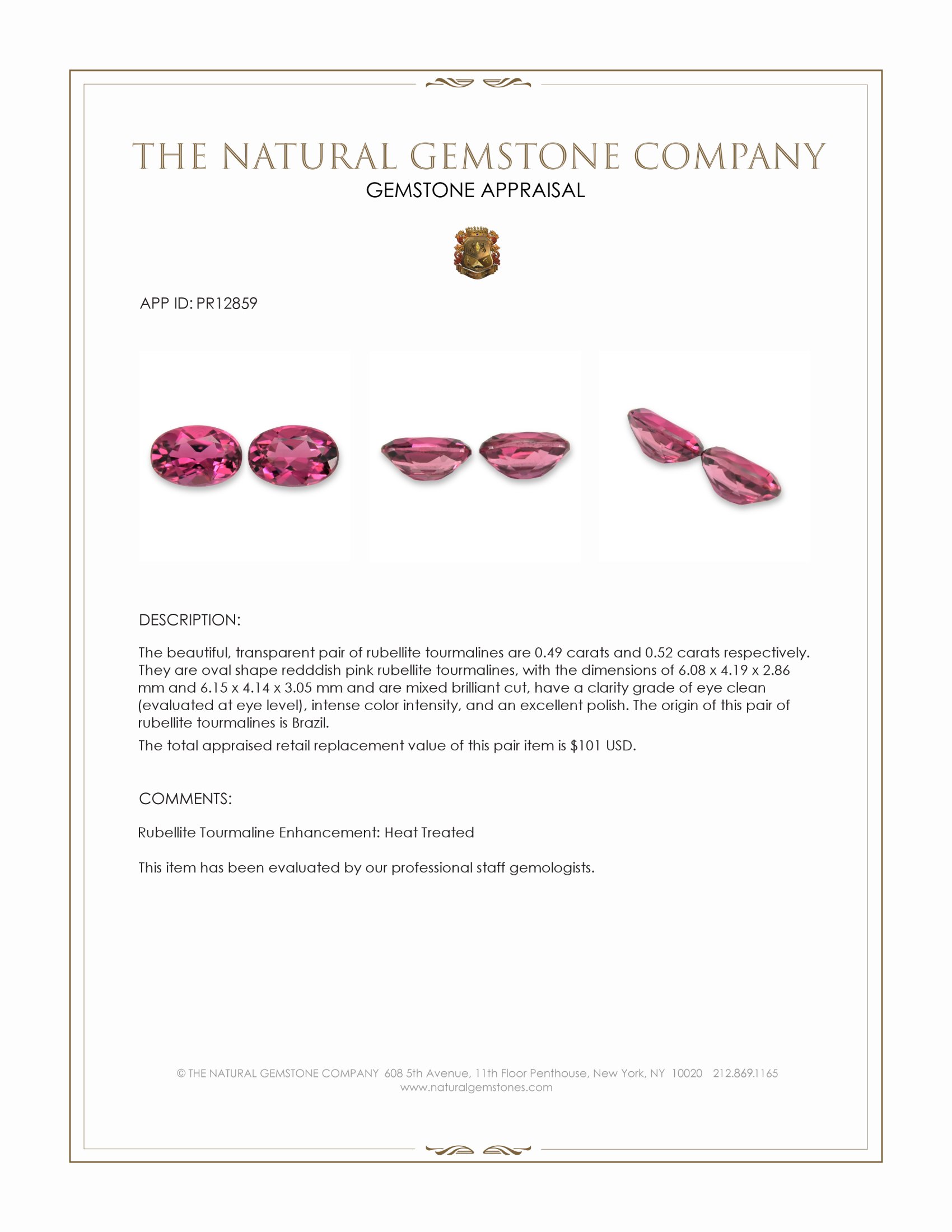 1.01 Ct.Tw. Rubellite Tourmaline Pair from Brazil