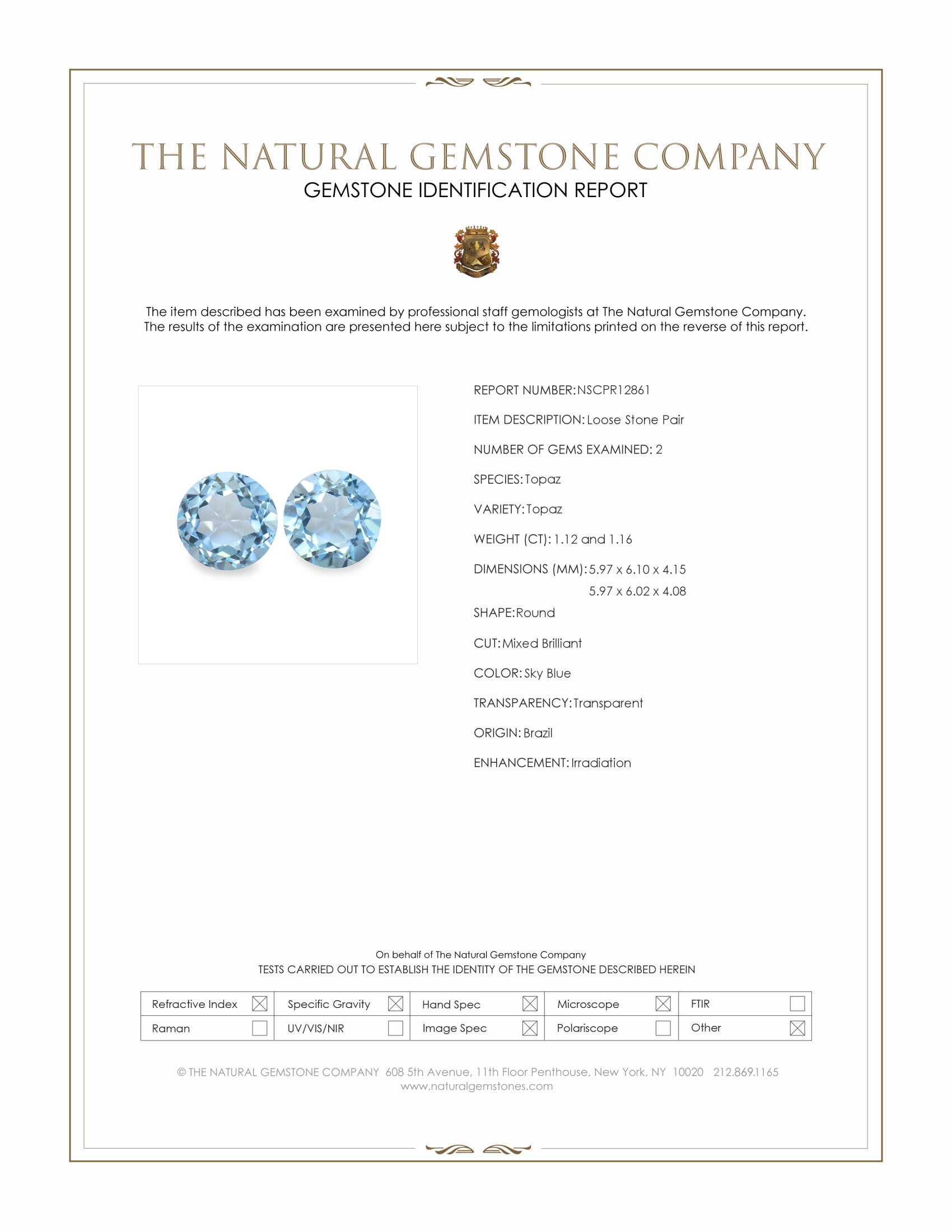 2.28 Ct.Tw. Sky Blue Topaz Pair from Brazil