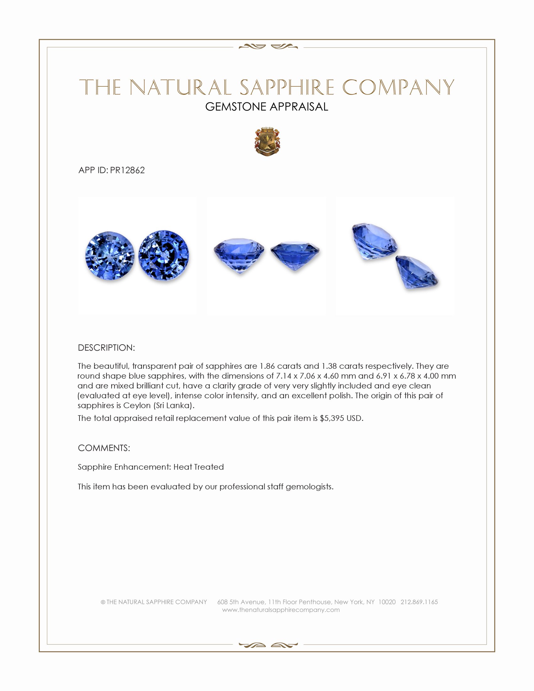 3.24 Ct.Tw. Blue Sapphire Pair from Ceylon (Sri Lanka)