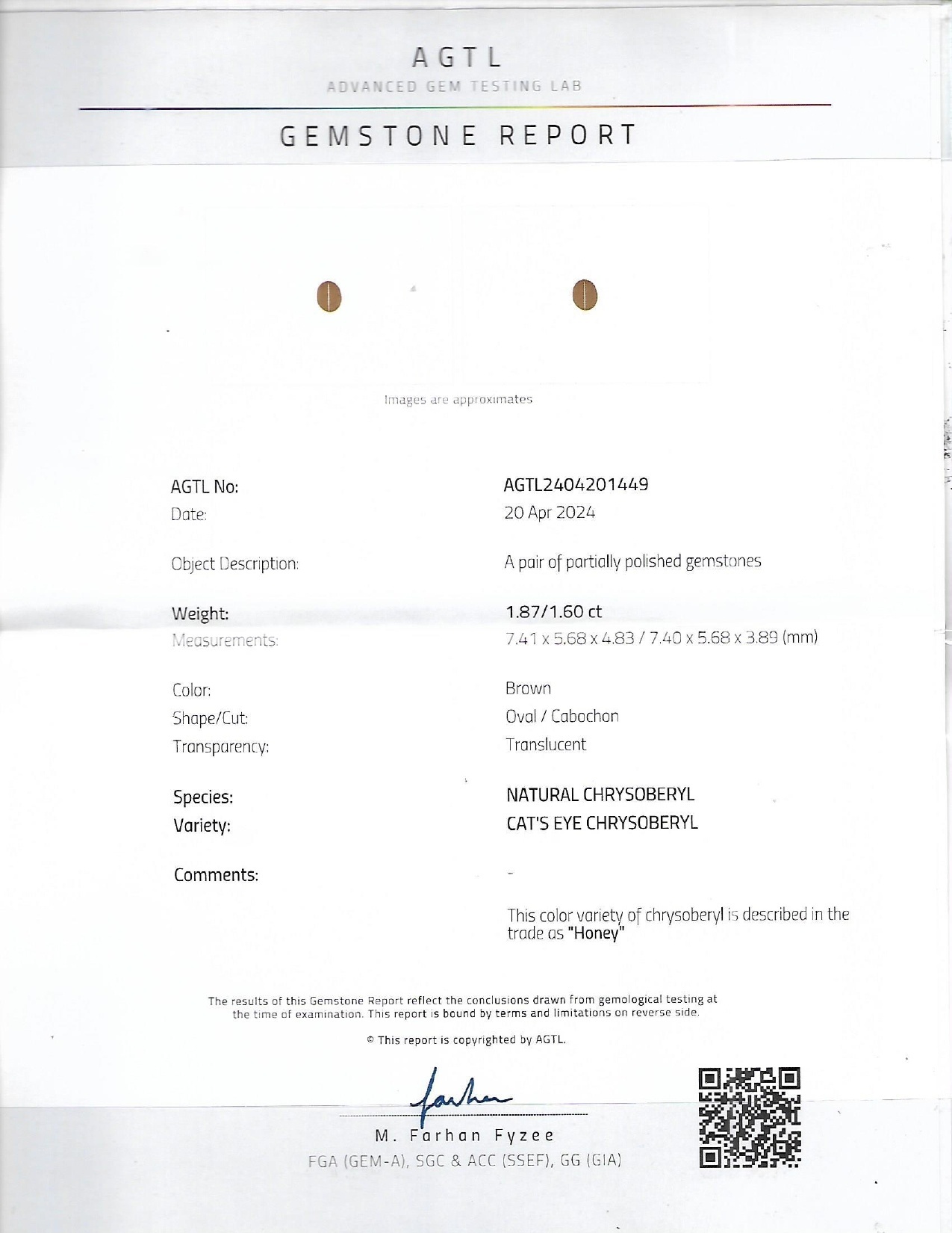 3.47 Ct.Tw. Cabochon Chrysoberyl Pair from Ceylon (Sri Lanka)