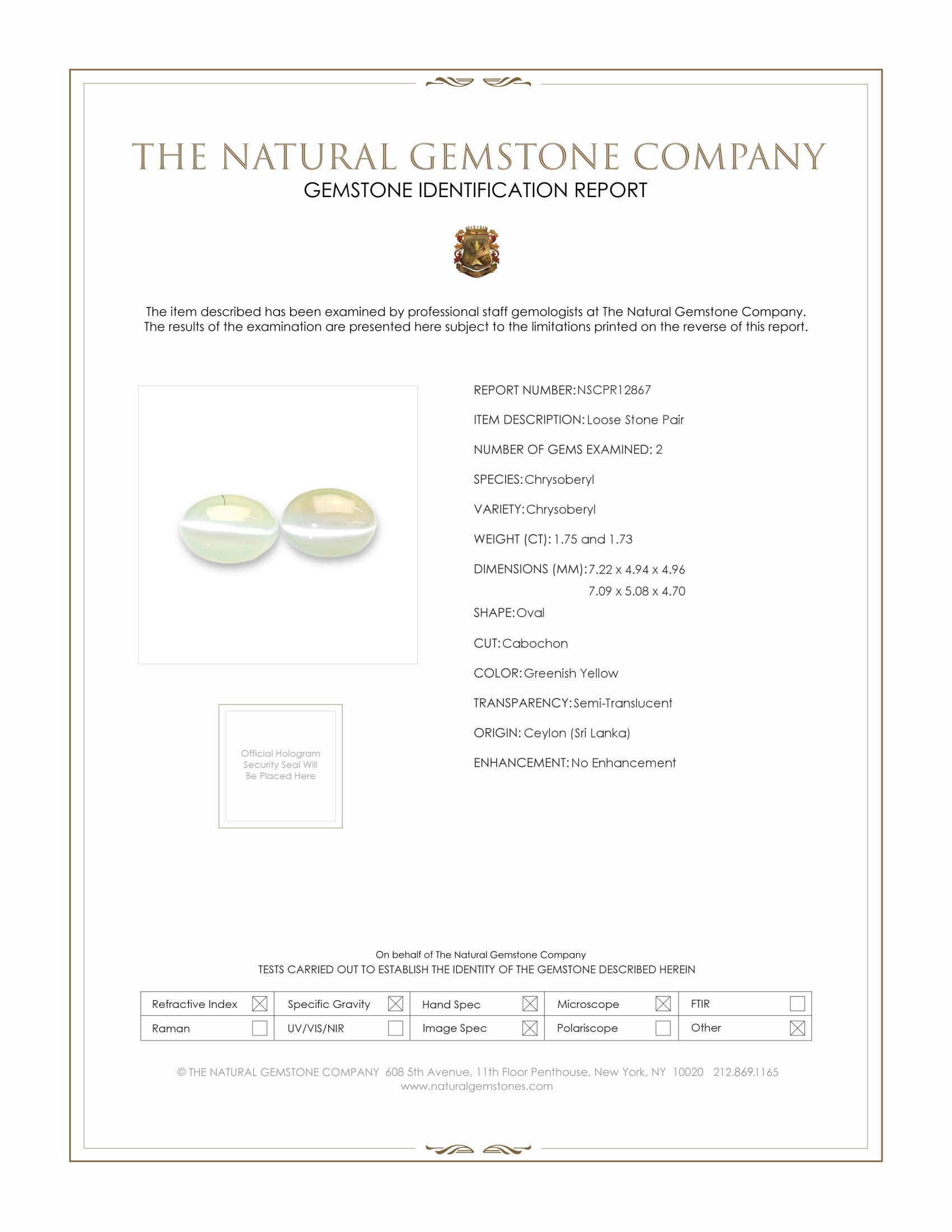 3.48 Ct.Tw. Cabochon Chrysoberyl Pair from Ceylon (Sri Lanka)