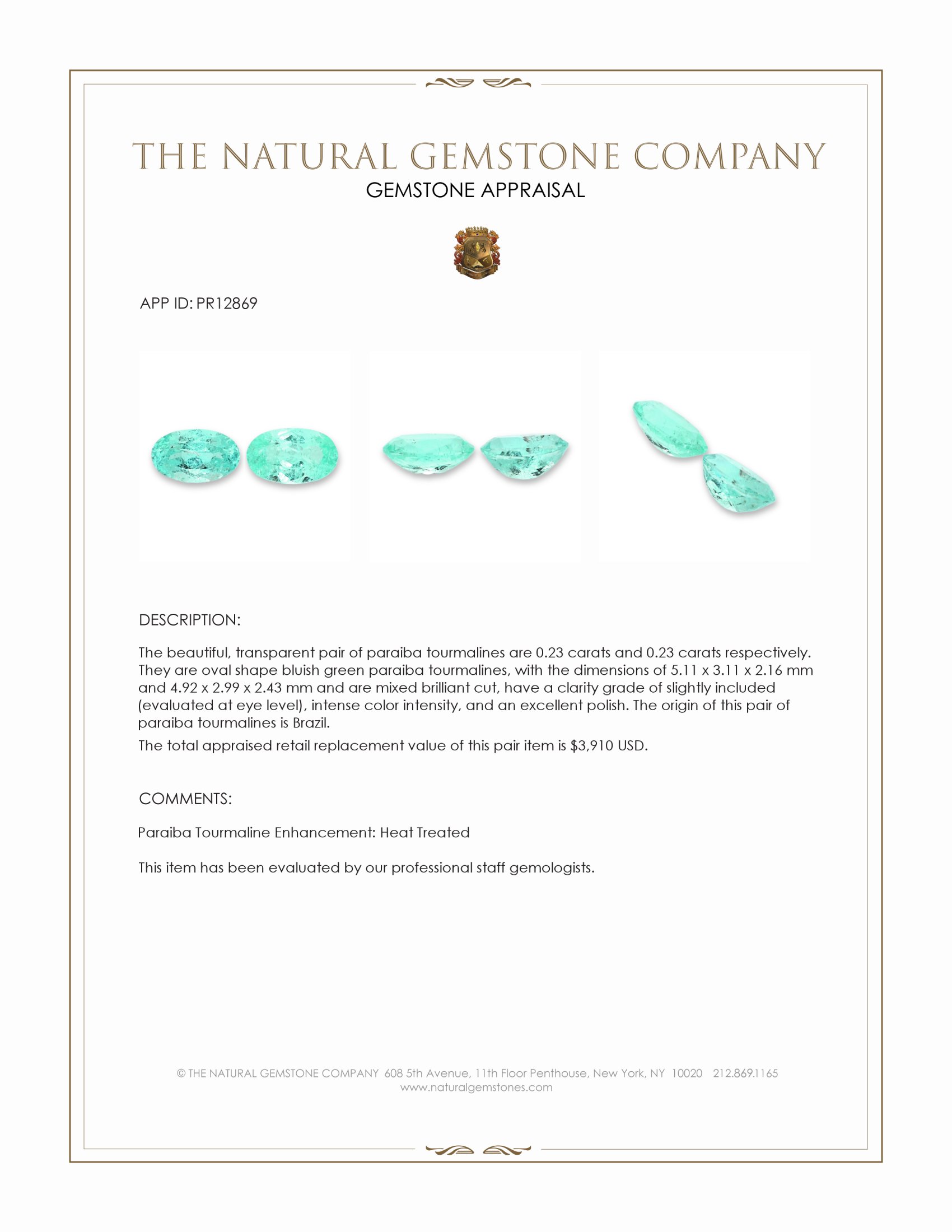 0.46 Ct.Tw. Paraiba Tourmaline Pair from Brazil