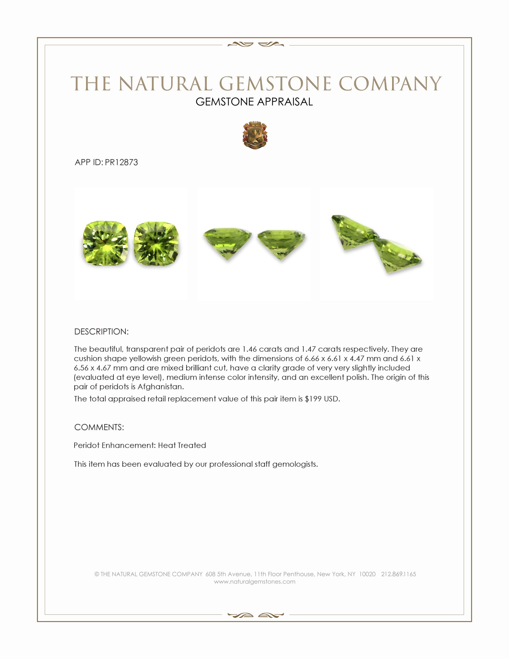 2.93 Ct.Tw. Yellowish Green Peridot Pair from Afghanistan