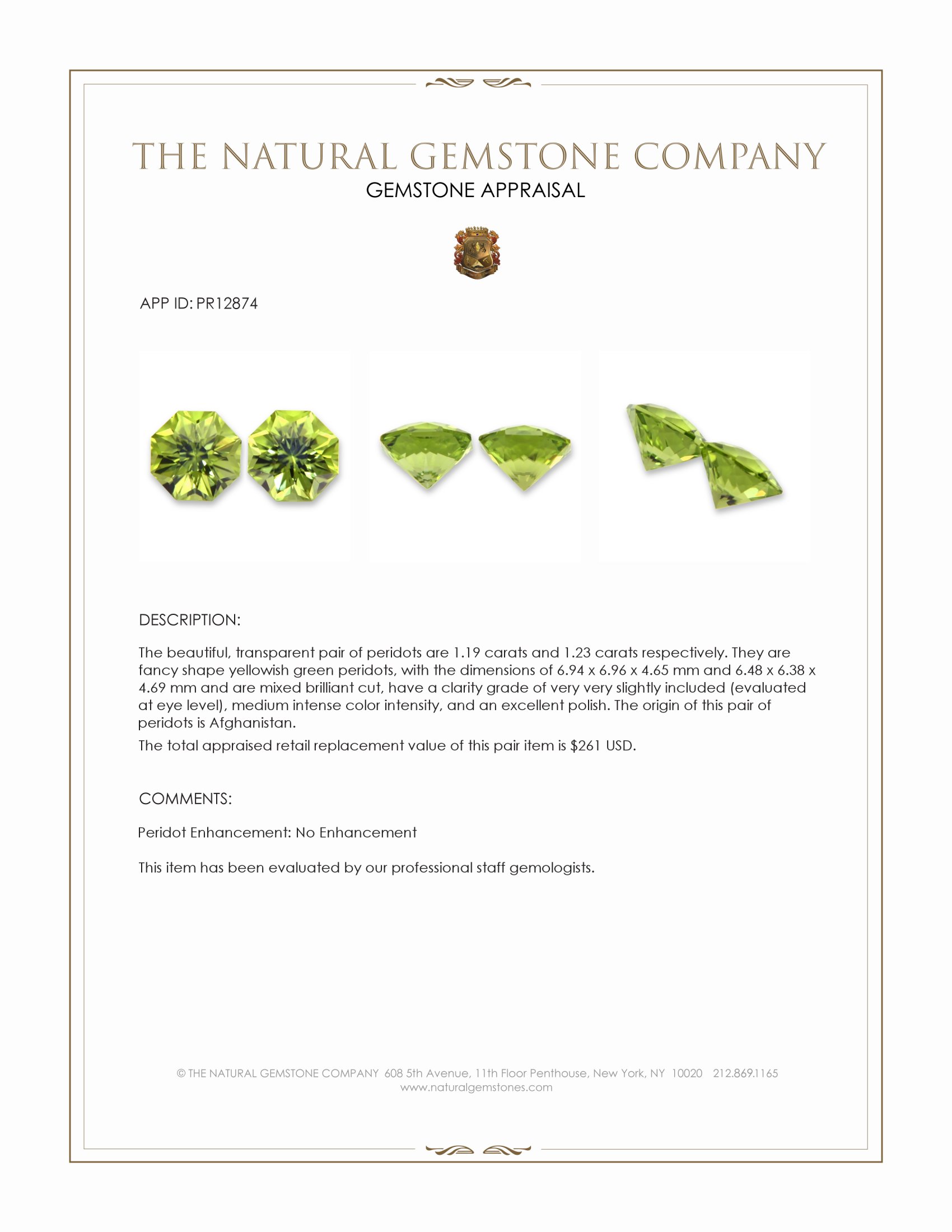 2.42 Ct.Tw. Yellowish Green Peridot Pair from Afghanistan