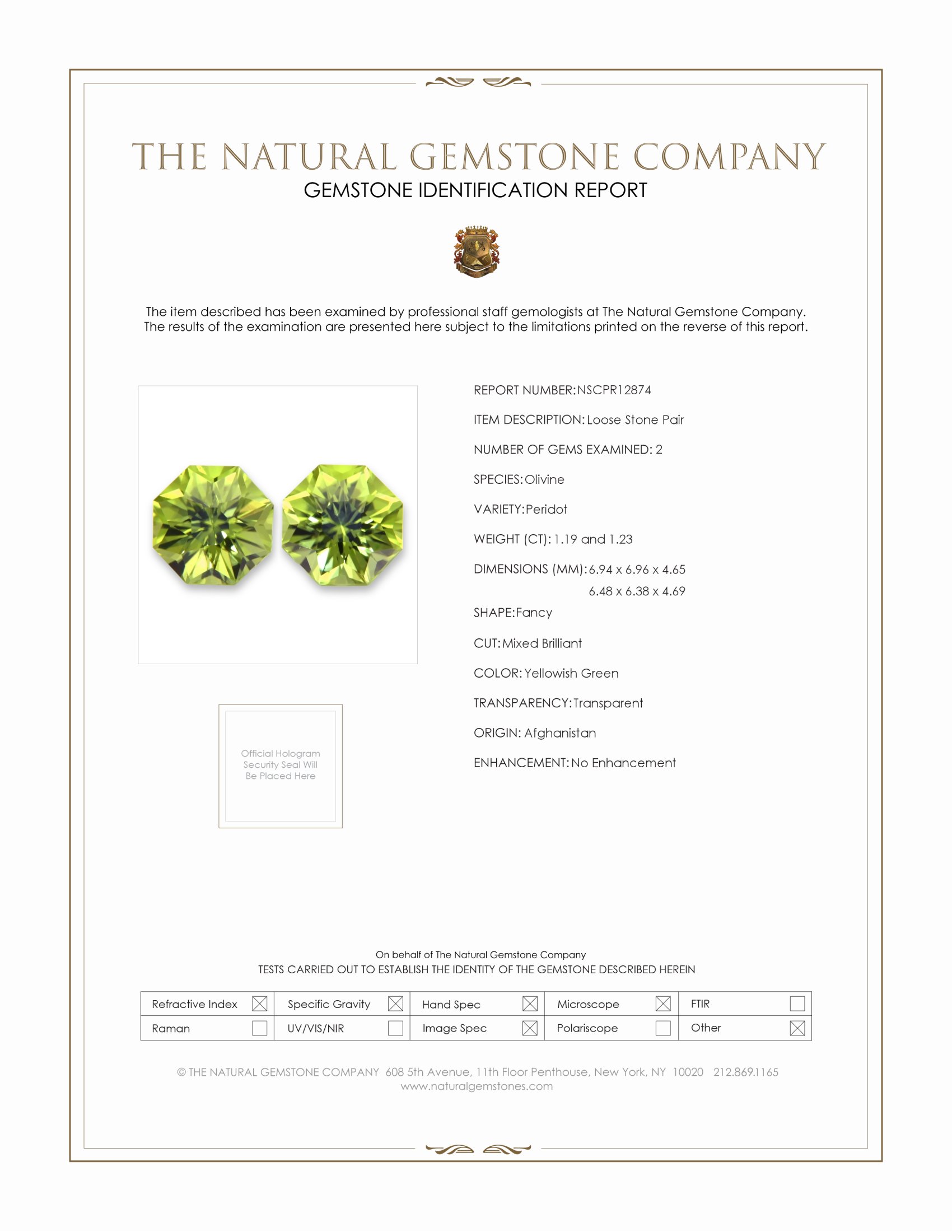 2.42 Ct.Tw. Yellowish Green Peridot Pair from Afghanistan