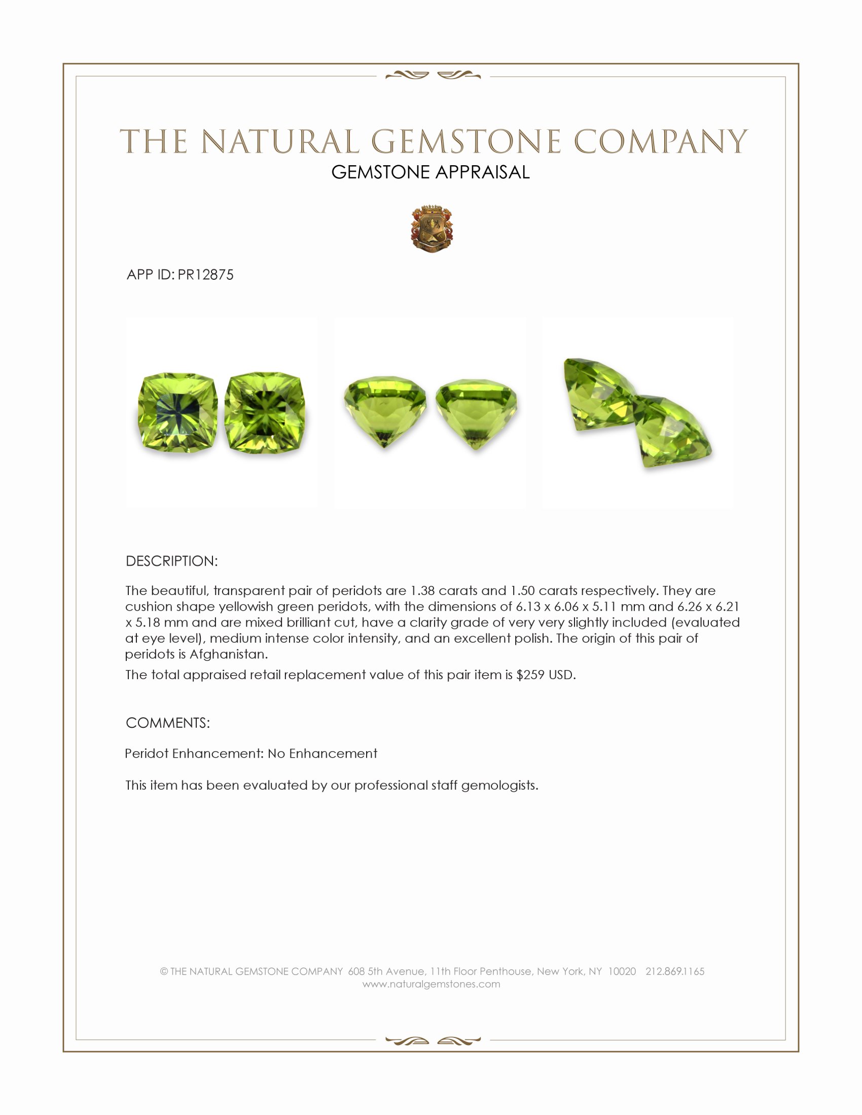 2.88 Ct.Tw. Yellowish Green Peridot Pair from Afghanistan