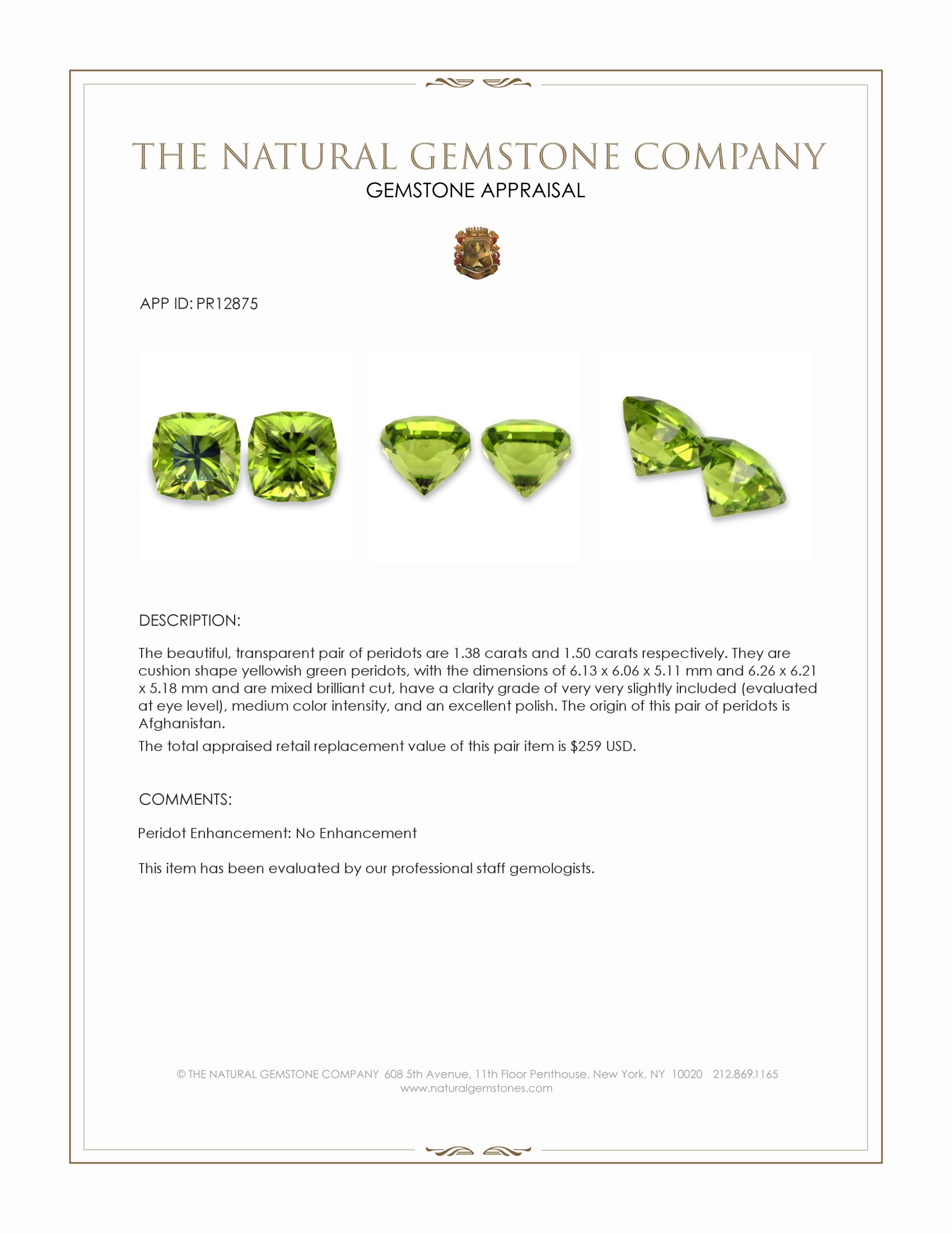 2.88 Ct.Tw. Peridot Pair from Afghanistan