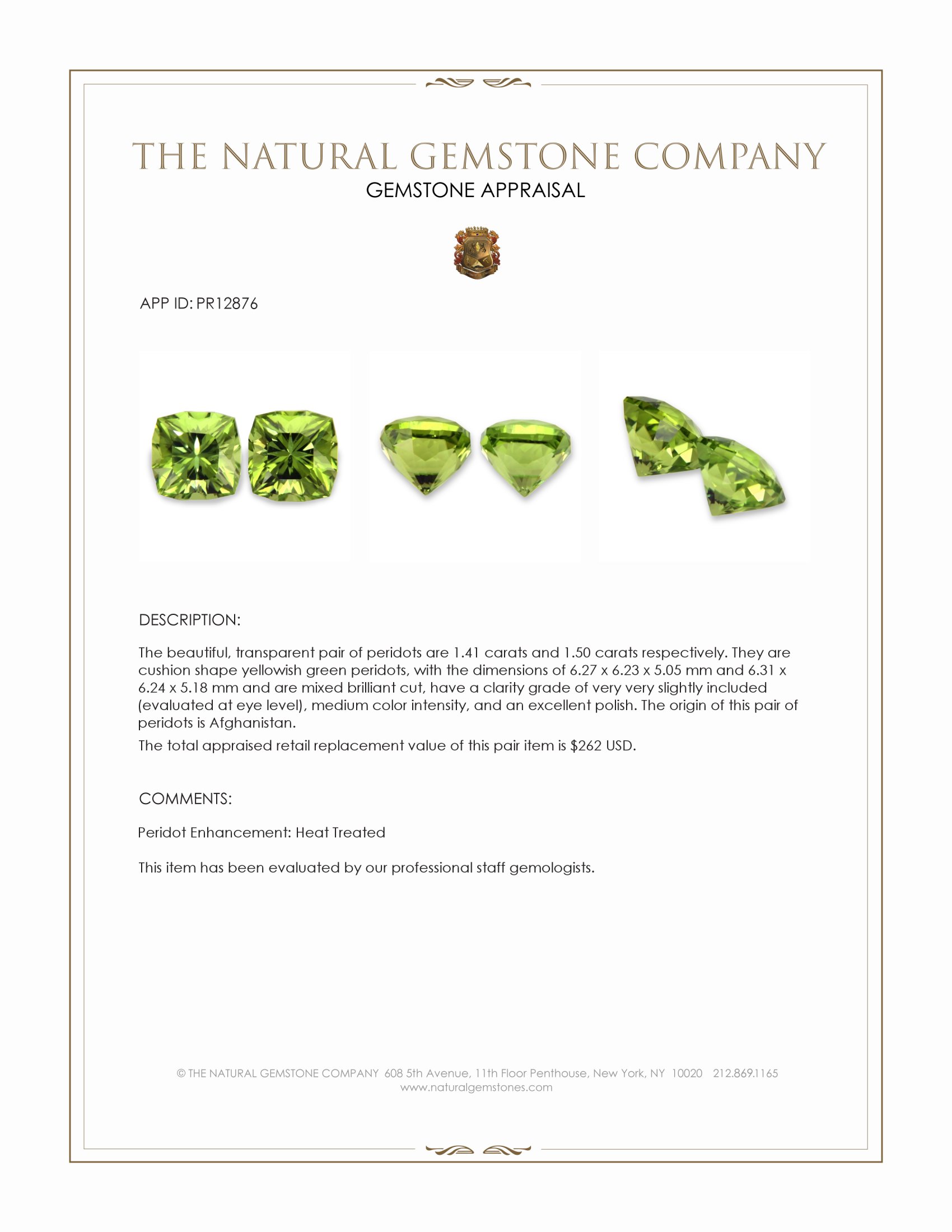 2.91 Ct.Tw. Yellowish Green Peridot Pair from Afghanistan