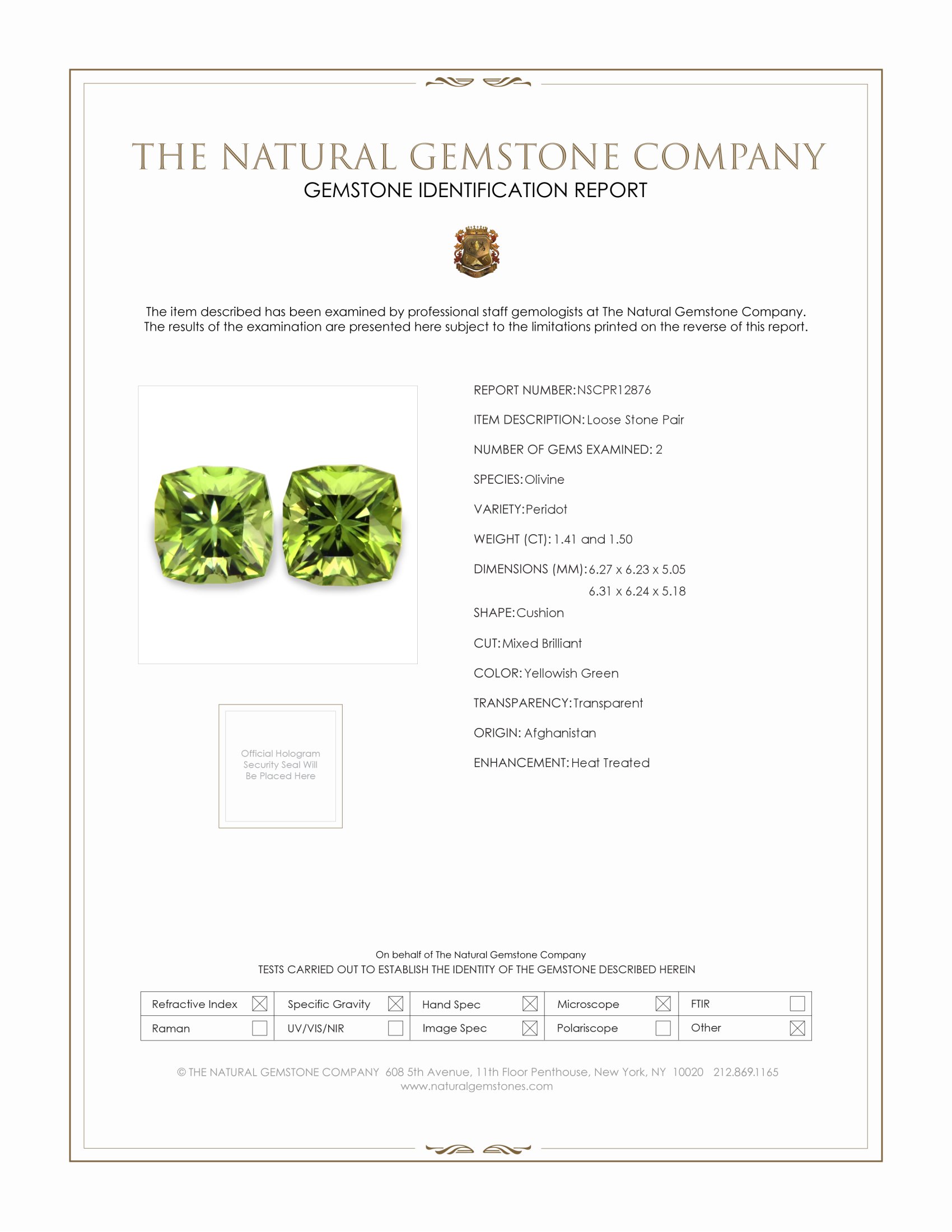 2.91 Ct.Tw. Yellowish Green Peridot Pair from Afghanistan