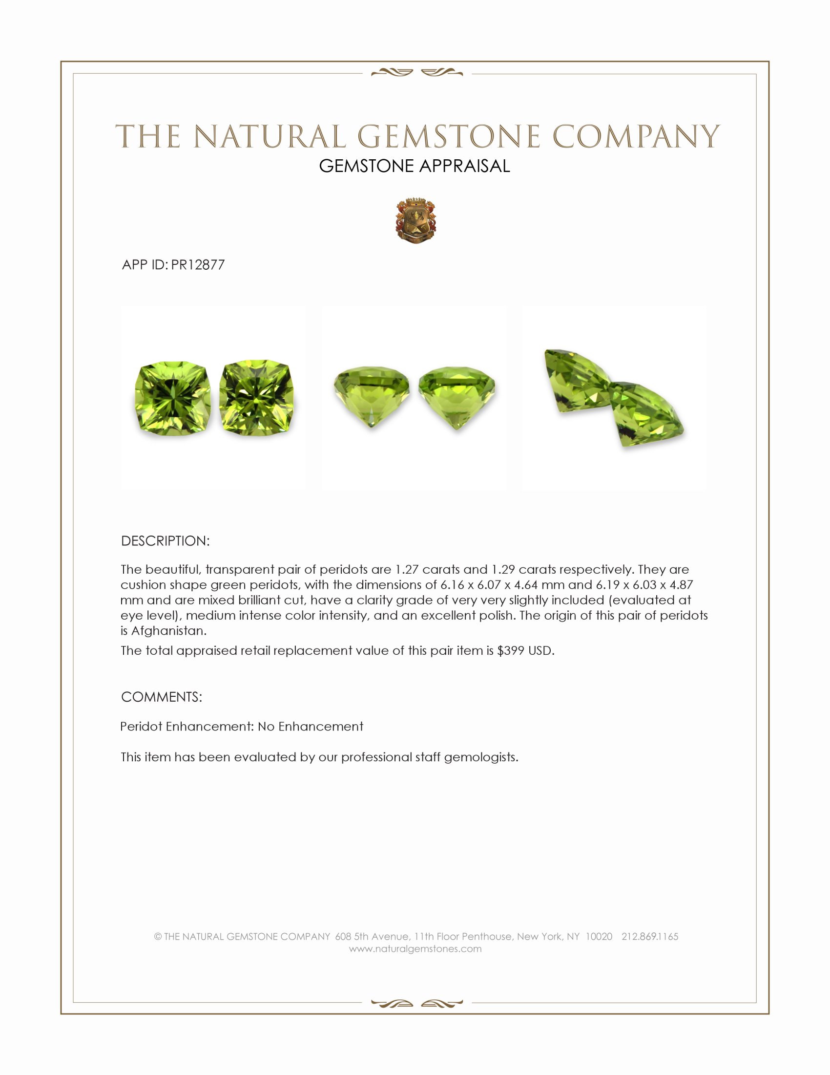 2.56 Ct.Tw. Green Peridot Pair from Afghanistan