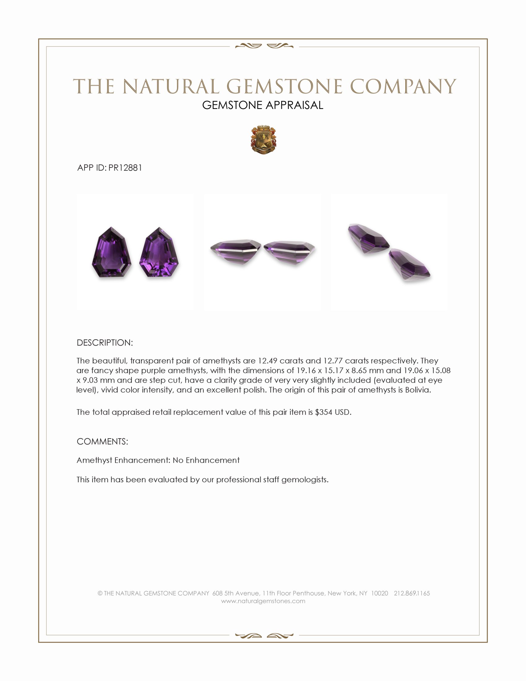 25.26 Ct.Tw. Amethyst Pair from Bolivia
