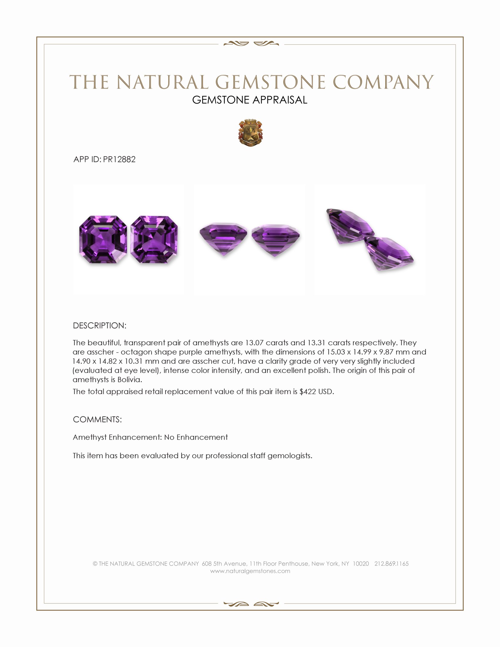 26.38 Ct.Tw. Purple Amethyst Pair from Bolivia