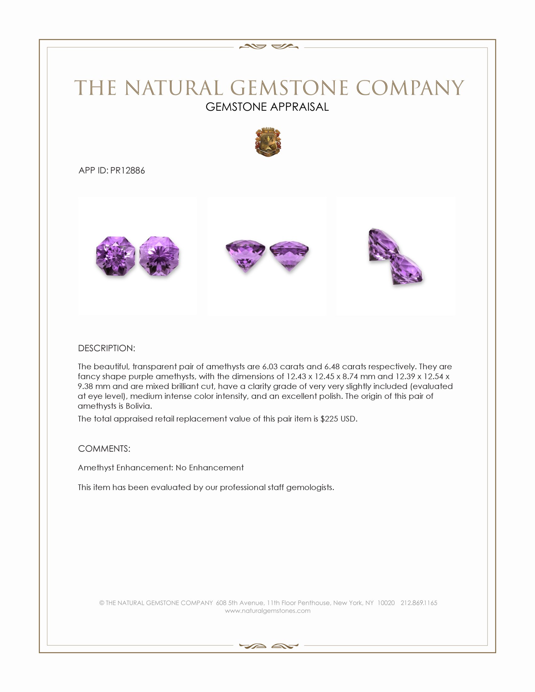 12.51 Ct.Tw. Amethyst Pair from Bolivia