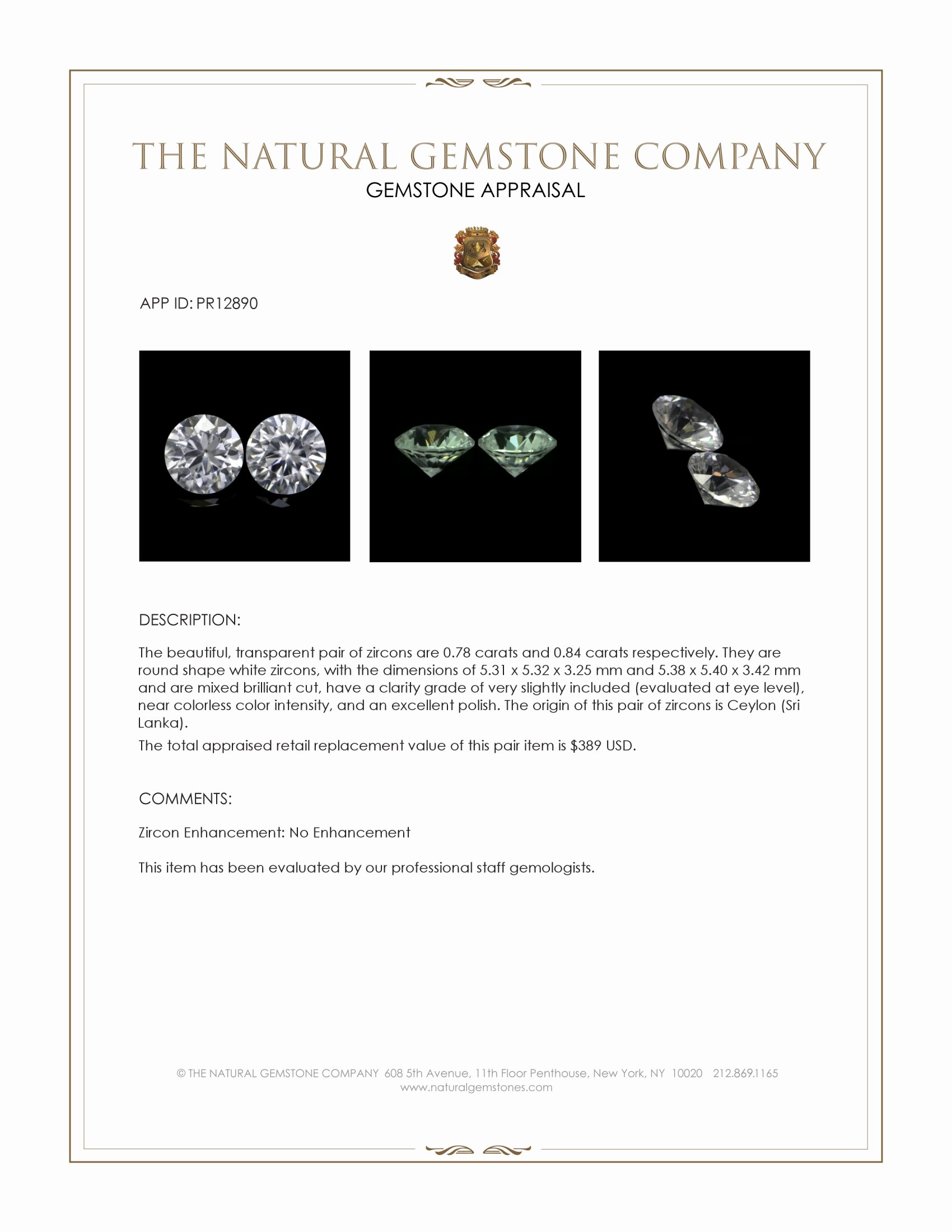 1.62 Ct.Tw. White Zircon Pair from Ceylon (Sri Lanka)