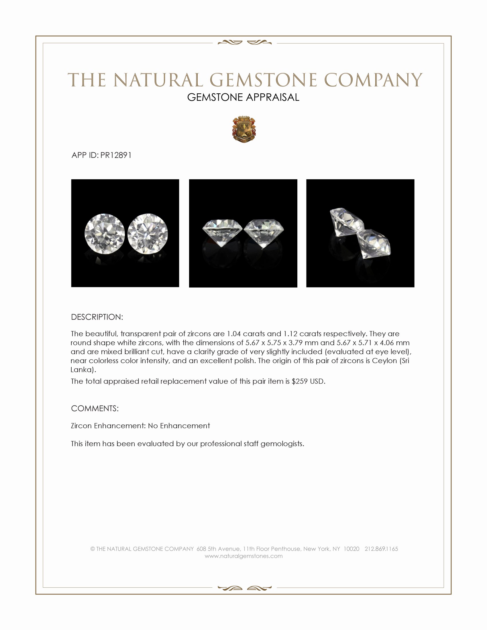 2.16 Ct.Tw. White Zircon Pair from Ceylon (Sri Lanka)