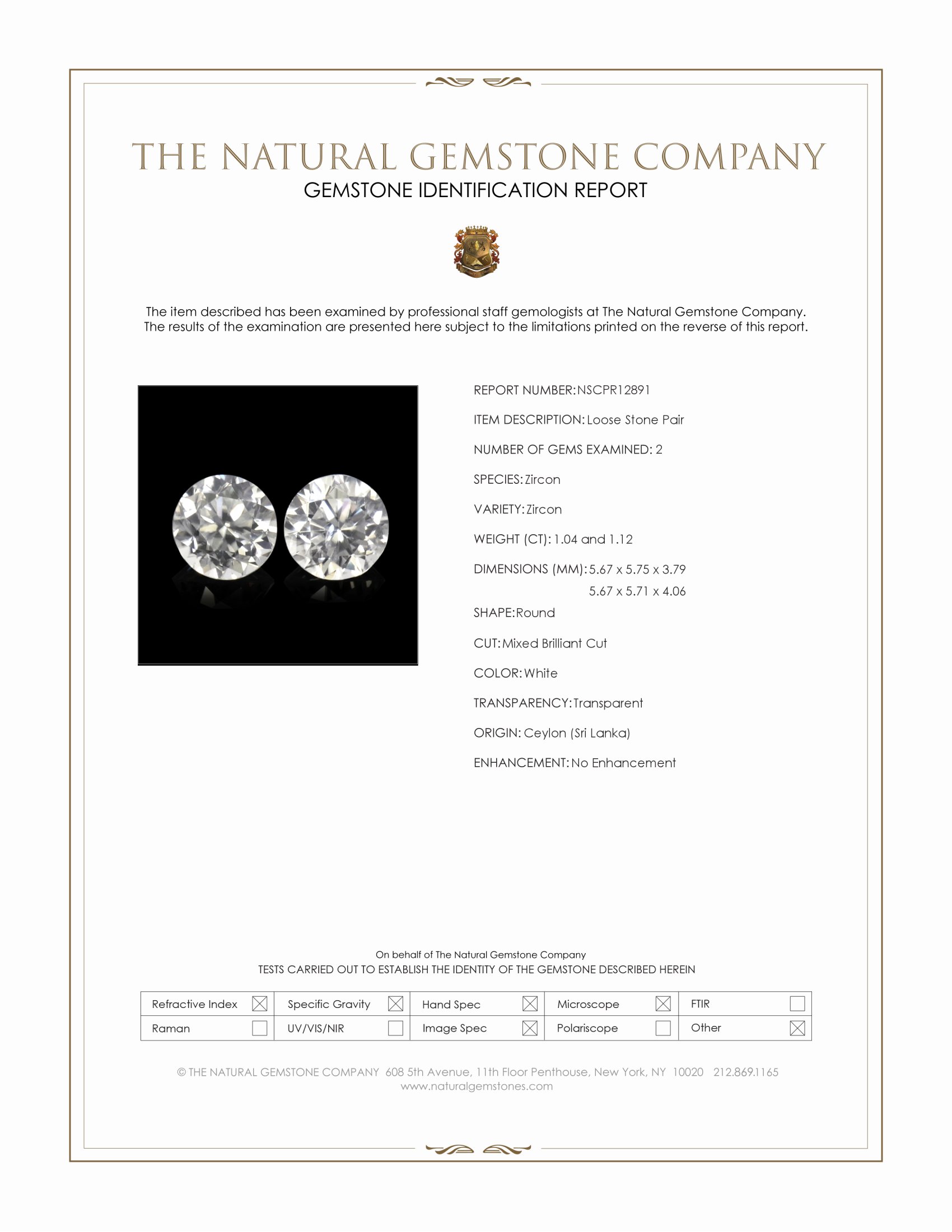 2.16 Ct.Tw. White Zircon Pair from Ceylon (Sri Lanka)