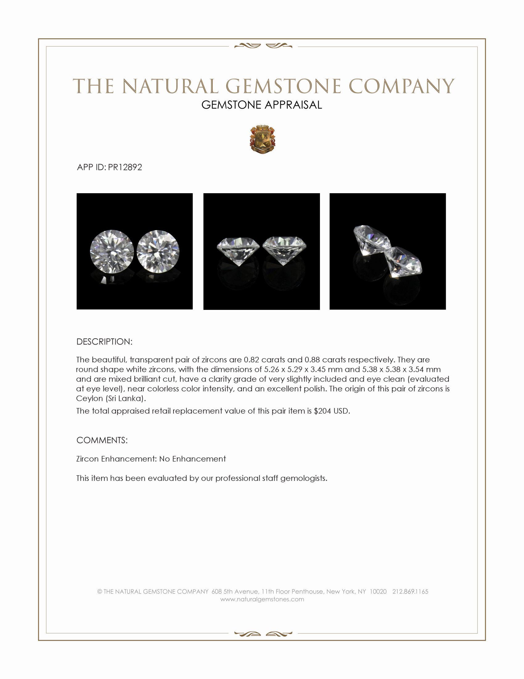 1.70 Ct.Tw. White Zircon Pair from Ceylon (Sri Lanka)