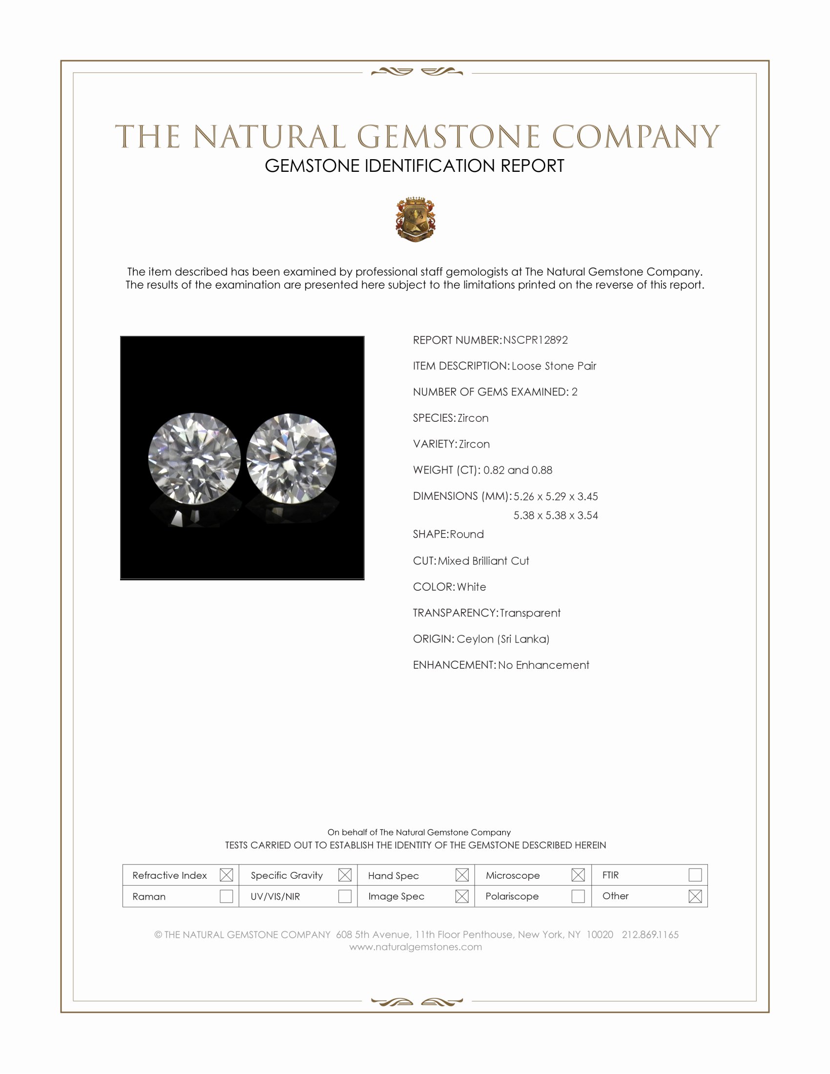 1.70 Ct.Tw. White Zircon Pair from Ceylon (Sri Lanka)