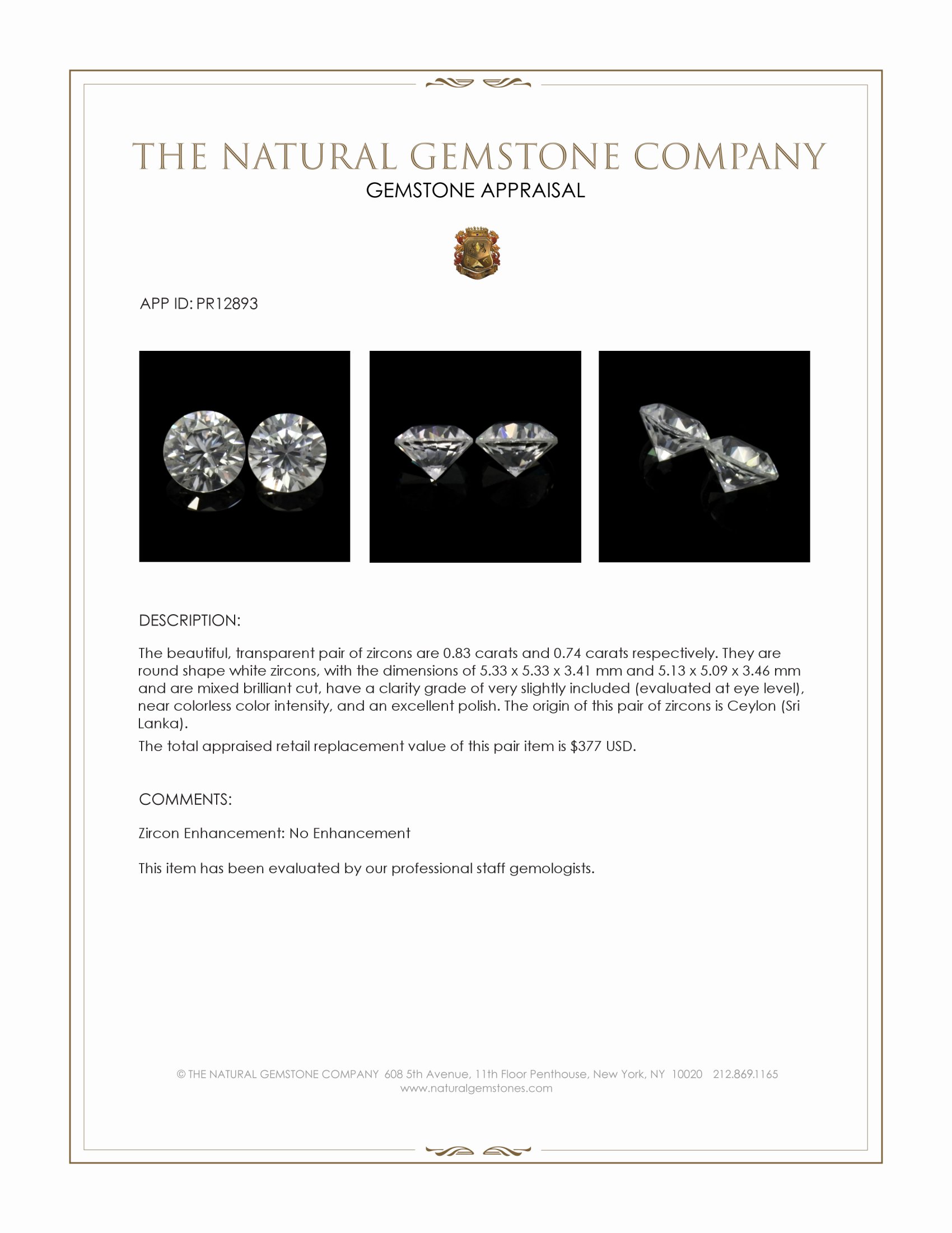 1.57 Ct.Tw. White Zircon Pair from Ceylon (Sri Lanka)