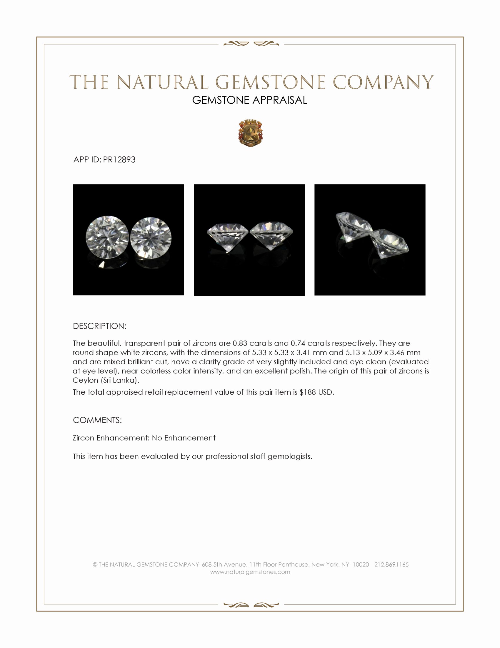 1.57 Ct.Tw. White Zircon Pair from Ceylon (Sri Lanka)