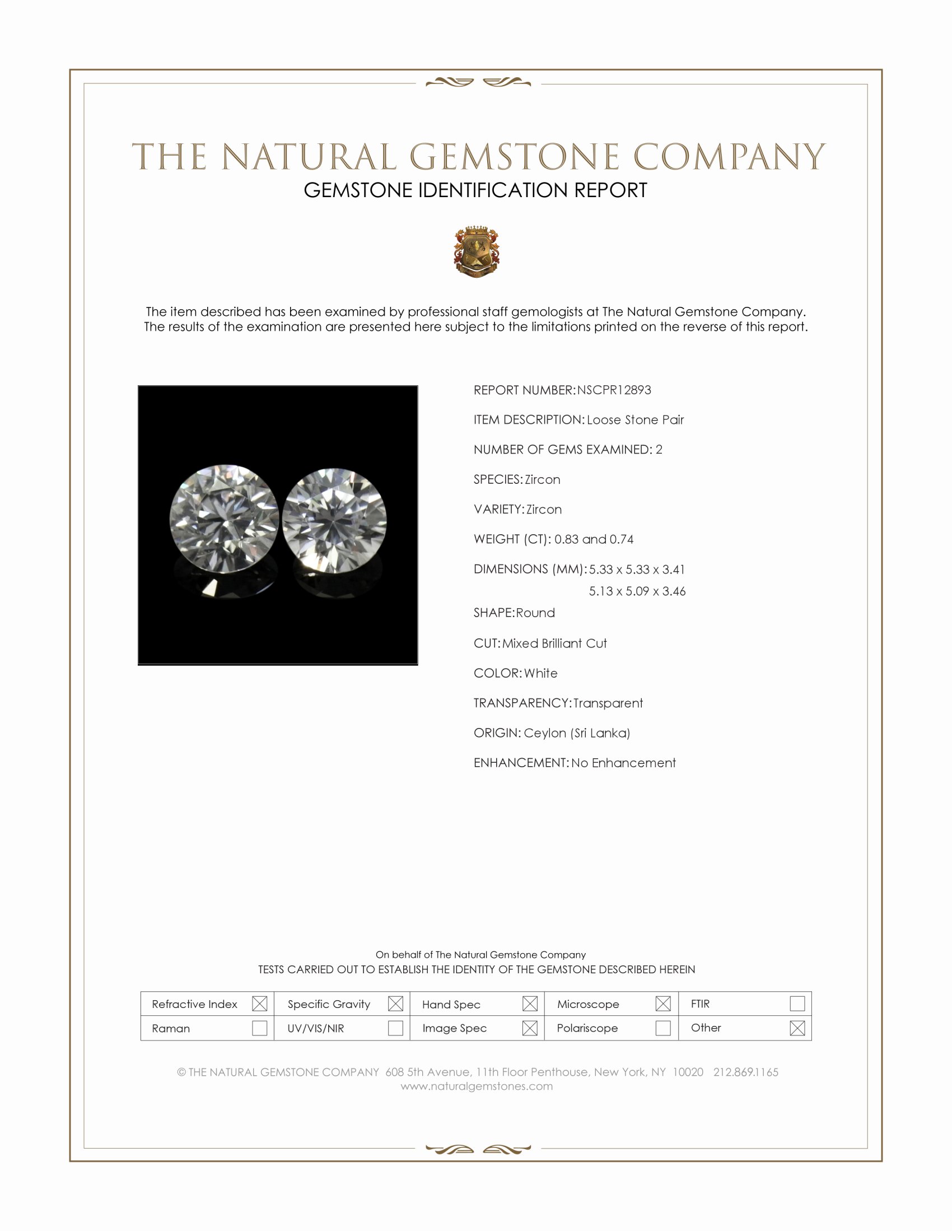 1.57 Ct.Tw. White Zircon Pair from Ceylon (Sri Lanka)