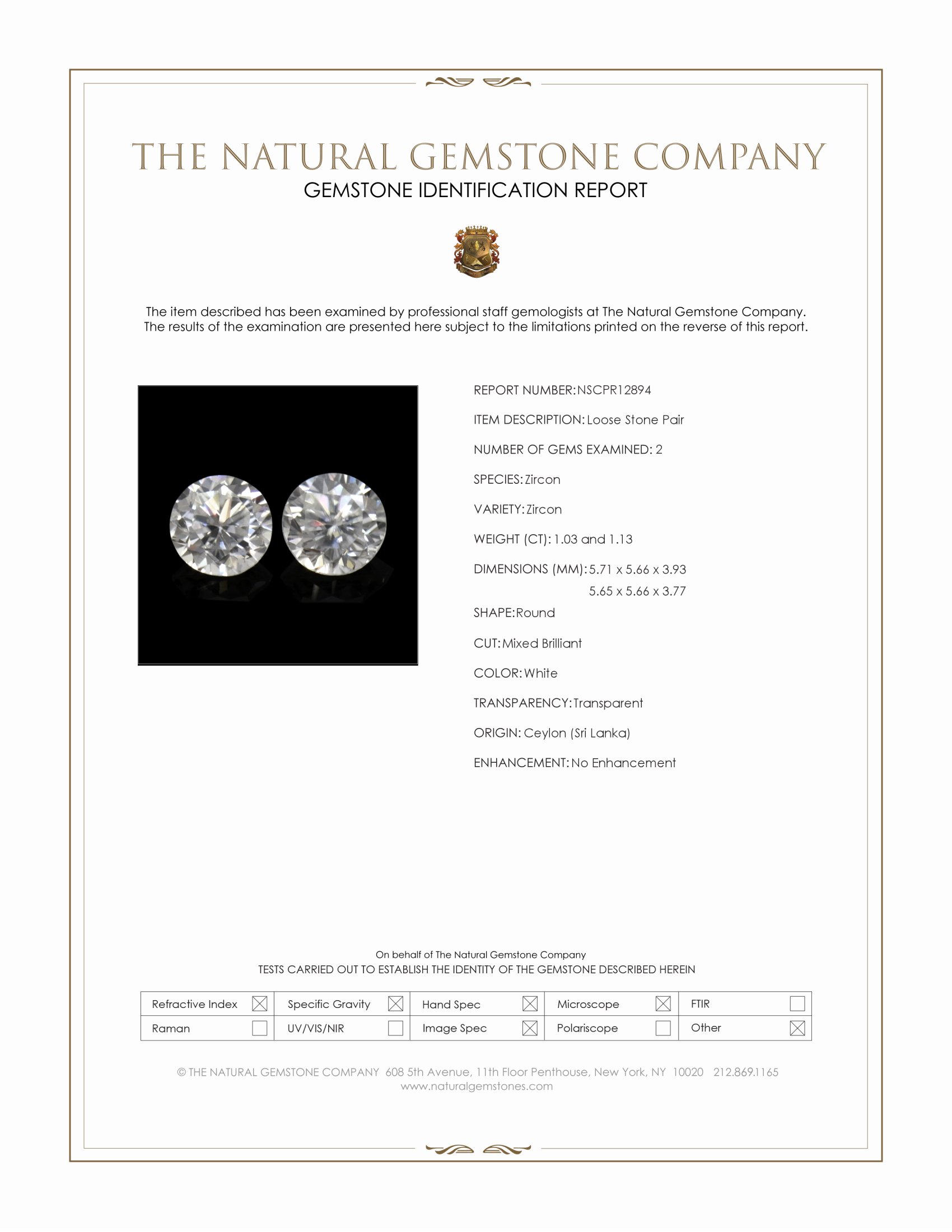 2.16 Ct.Tw. White Zircon Pair from Ceylon (Sri Lanka)