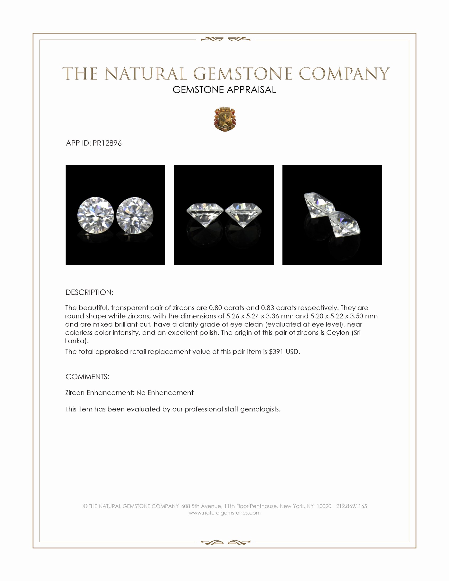 1.63 Ct.Tw. White Zircon Pair from Ceylon (Sri Lanka)