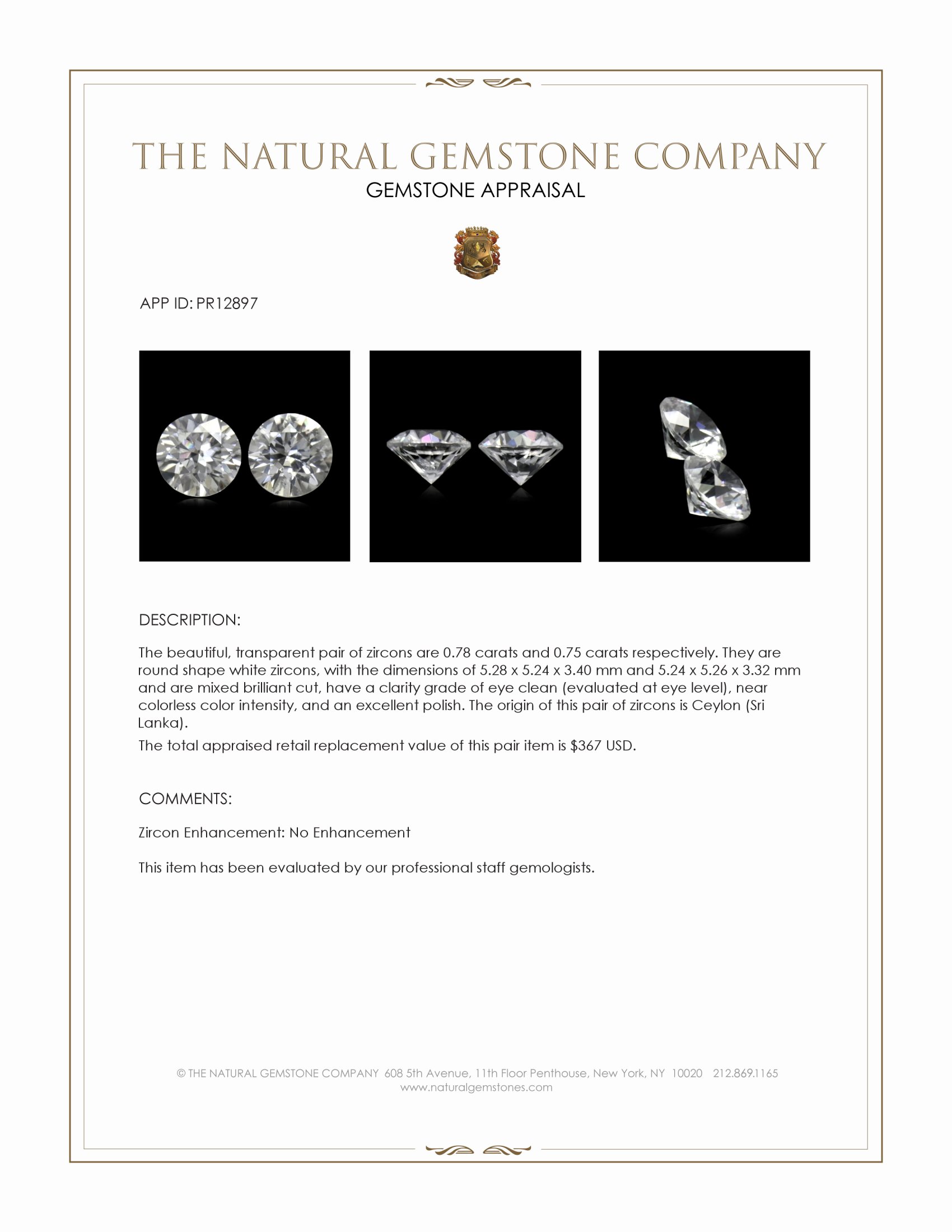 1.53 Ct.Tw. White Zircon Pair from Ceylon (Sri Lanka)