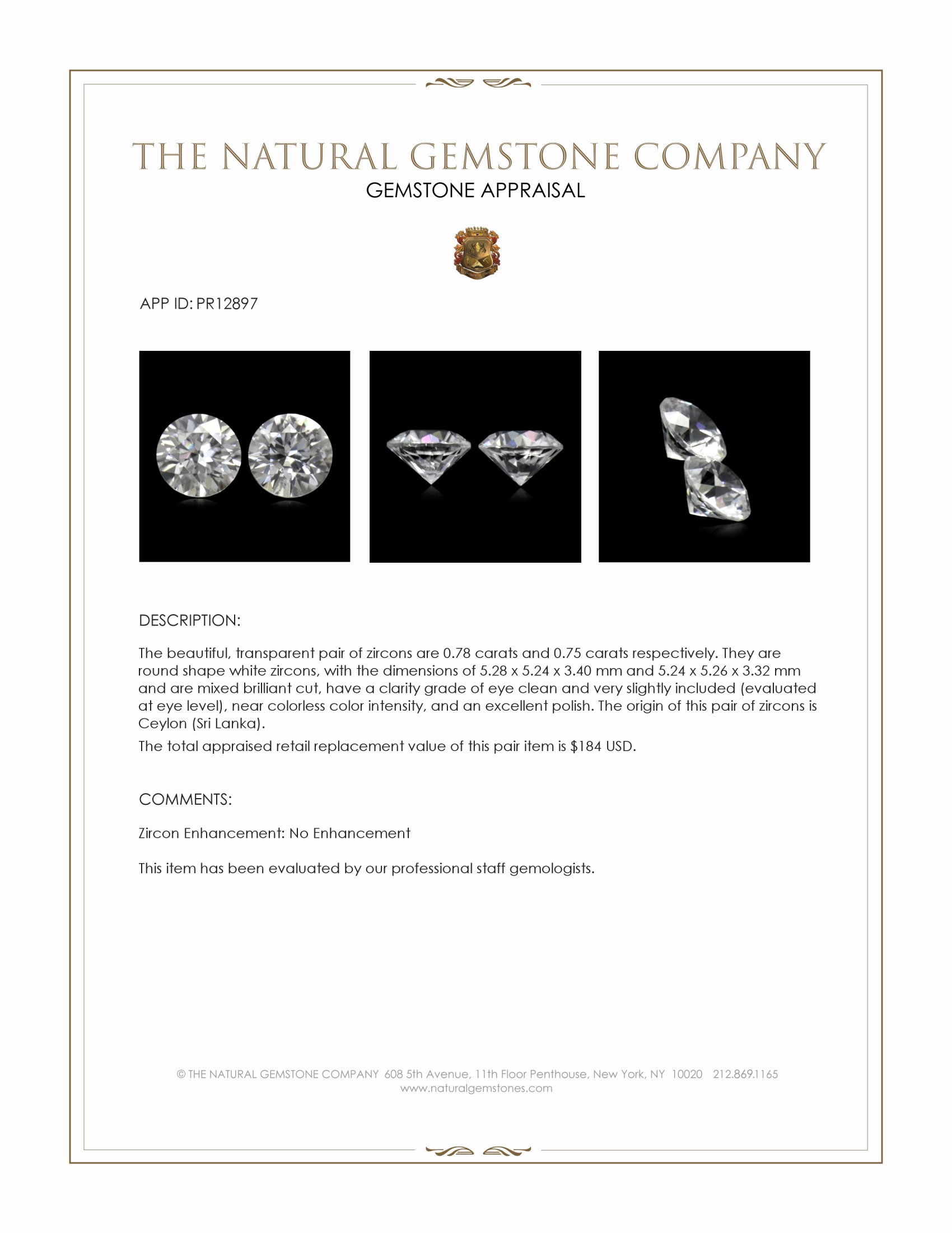 1.53 Ct.Tw. White Zircon Pair from Ceylon (Sri Lanka)