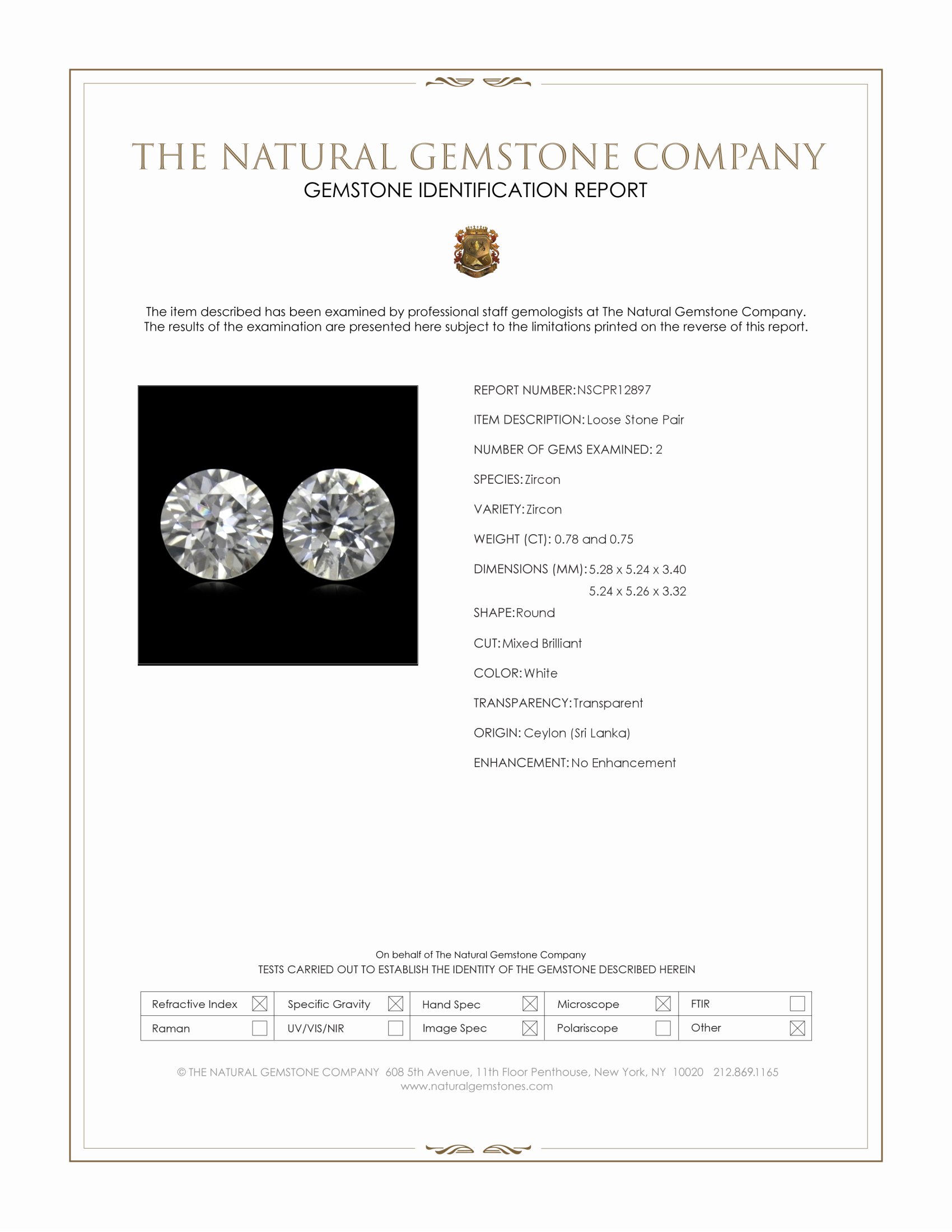 1.53 Ct.Tw. White Zircon Pair from Ceylon (Sri Lanka)